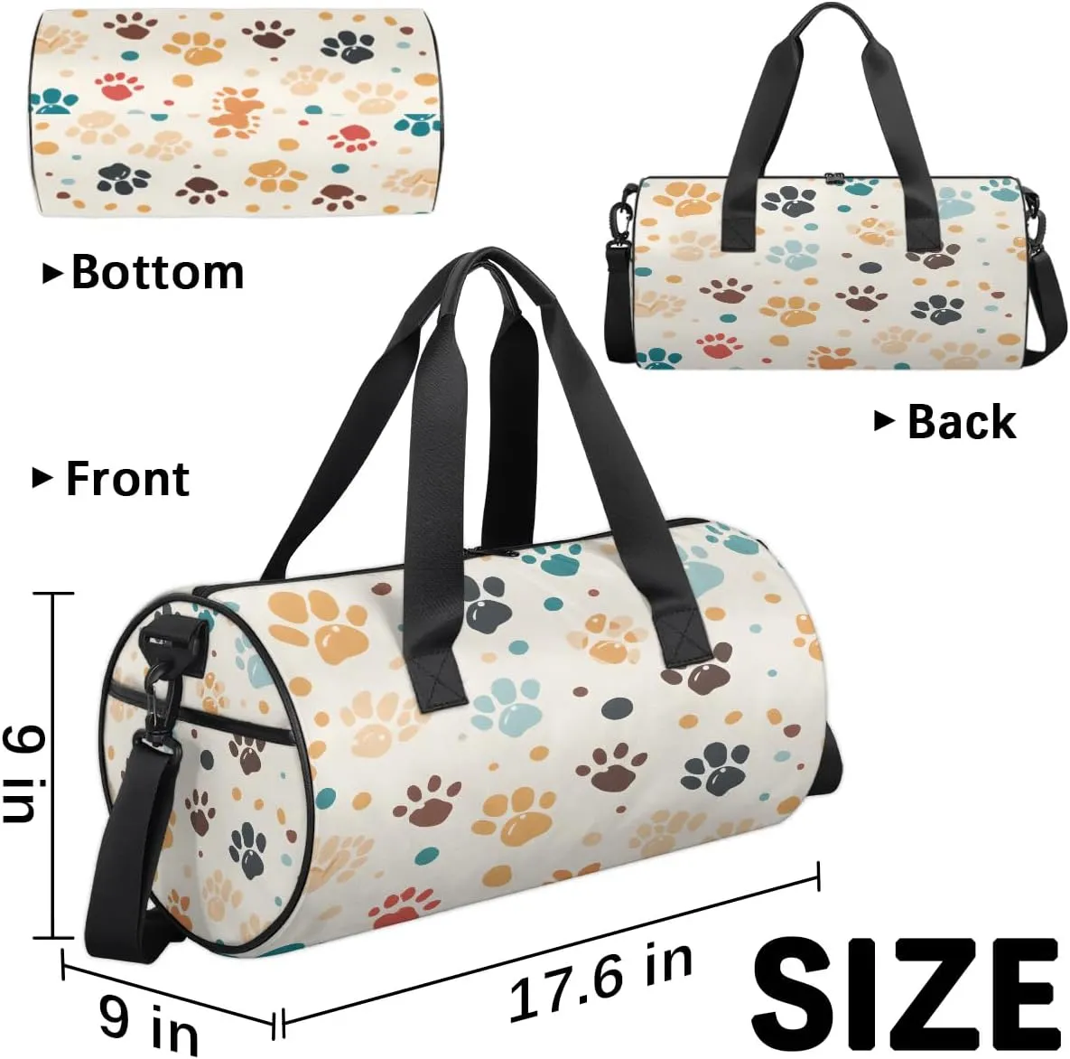 Gym Bags for Men Women Dog Paw Sports Duffel Bags Carry On Travel Duffle Bag with Detachable Adjustable Shoulder Strap Overnight Weekender Bag