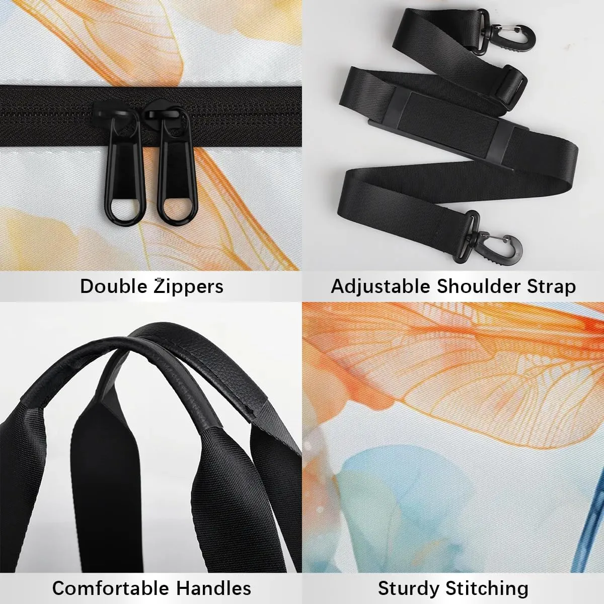Gym Bags for Men Women Dragonfly Floral Flower Sports Duffel Bags Carry On Travel Duffle Bag with Detachable Adjustable Shoulder Strap Overnight Weekender Bag