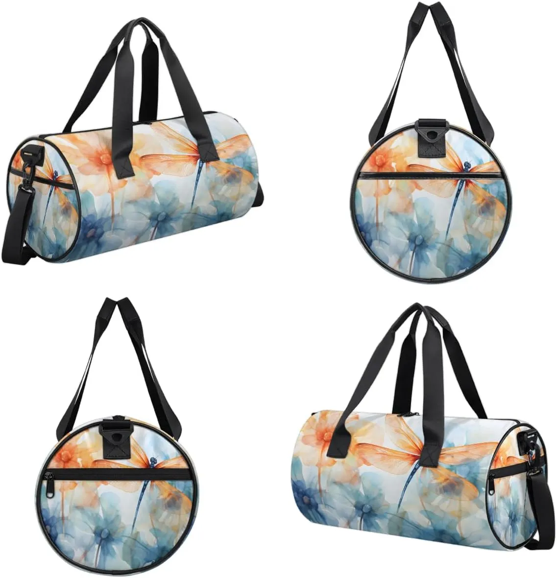 Gym Bags for Men Women Dragonfly Floral Flower Sports Duffel Bags Carry On Travel Duffle Bag with Detachable Adjustable Shoulder Strap Overnight Weekender Bag
