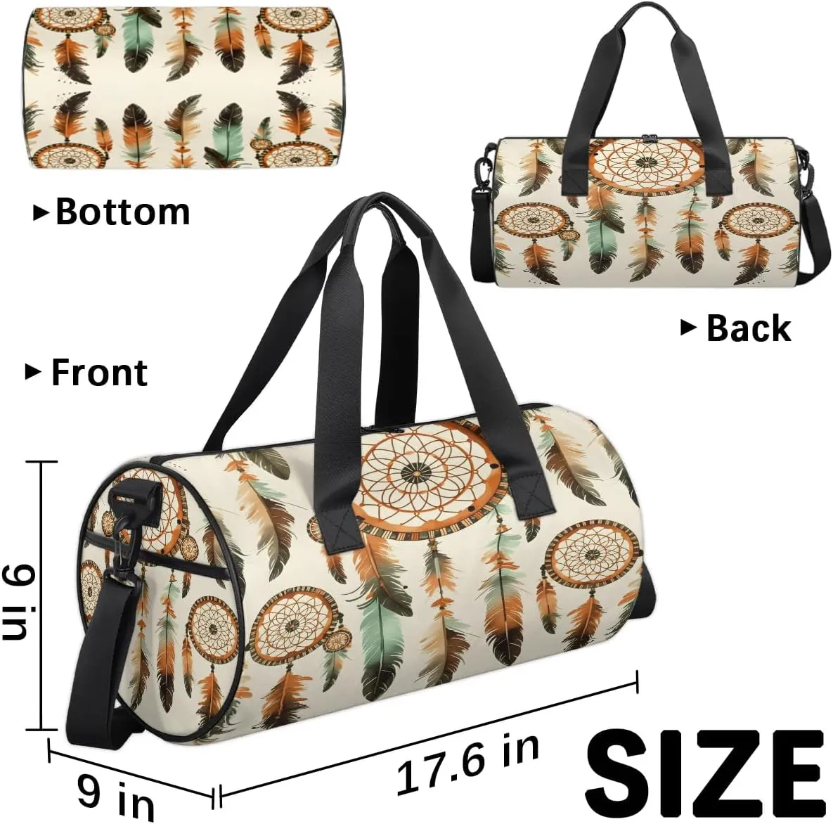 Gym Bags for Men Women Dream Catcher Ethnic Sports Duffel Bags Carry On Travel Duffle Bag with Detachable Adjustable Shoulder Strap Overnight Weekender Bag