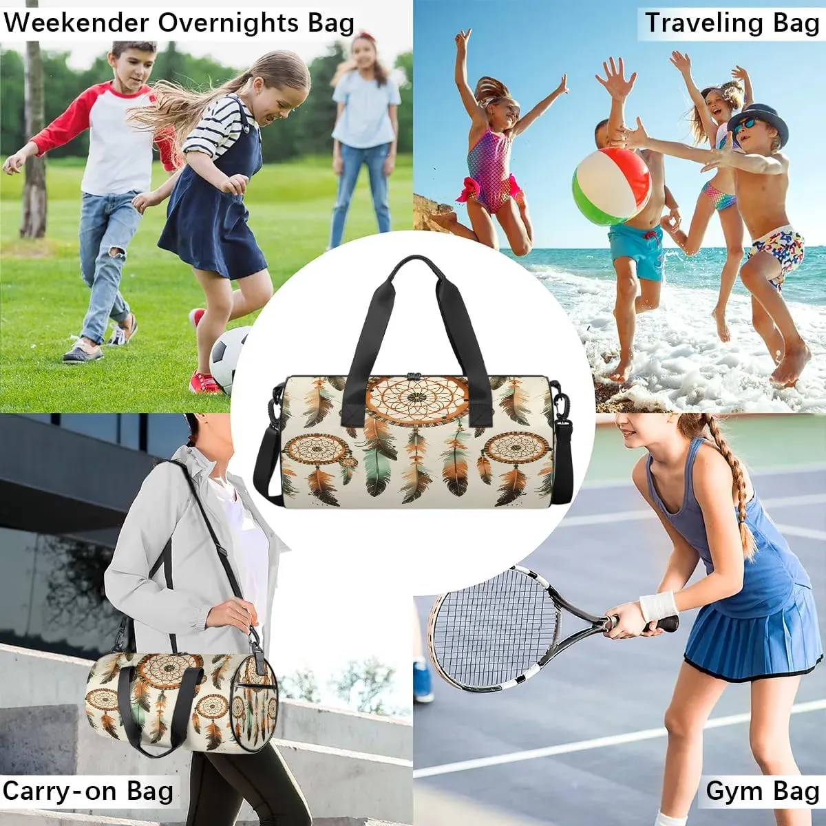Gym Bags for Men Women Dream Catcher Ethnic Sports Duffel Bags Carry On Travel Duffle Bag with Detachable Adjustable Shoulder Strap Overnight Weekender Bag