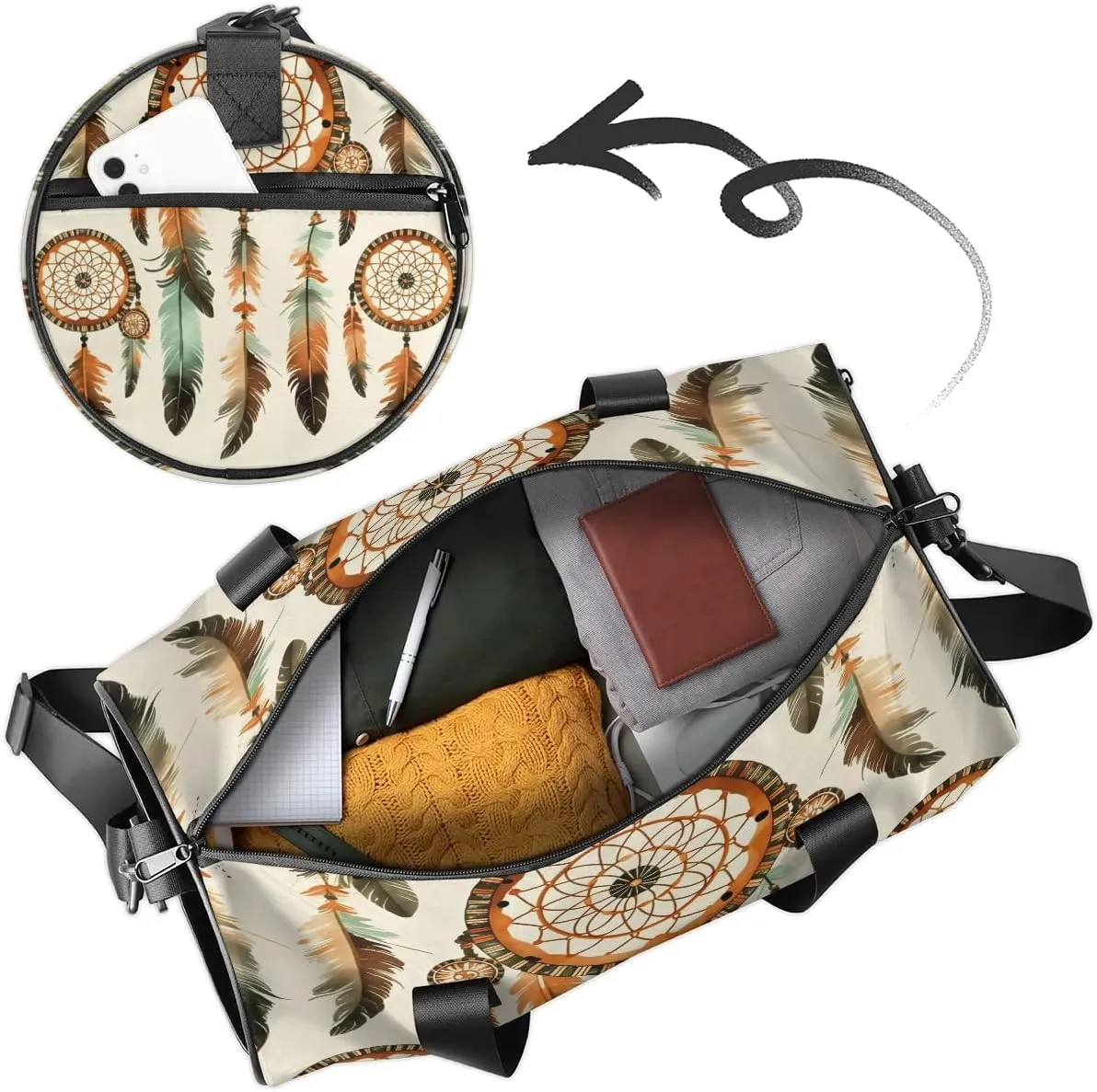 Gym Bags for Men Women Dream Catcher Ethnic Sports Duffel Bags Carry On Travel Duffle Bag with Detachable Adjustable Shoulder Strap Overnight Weekender Bag