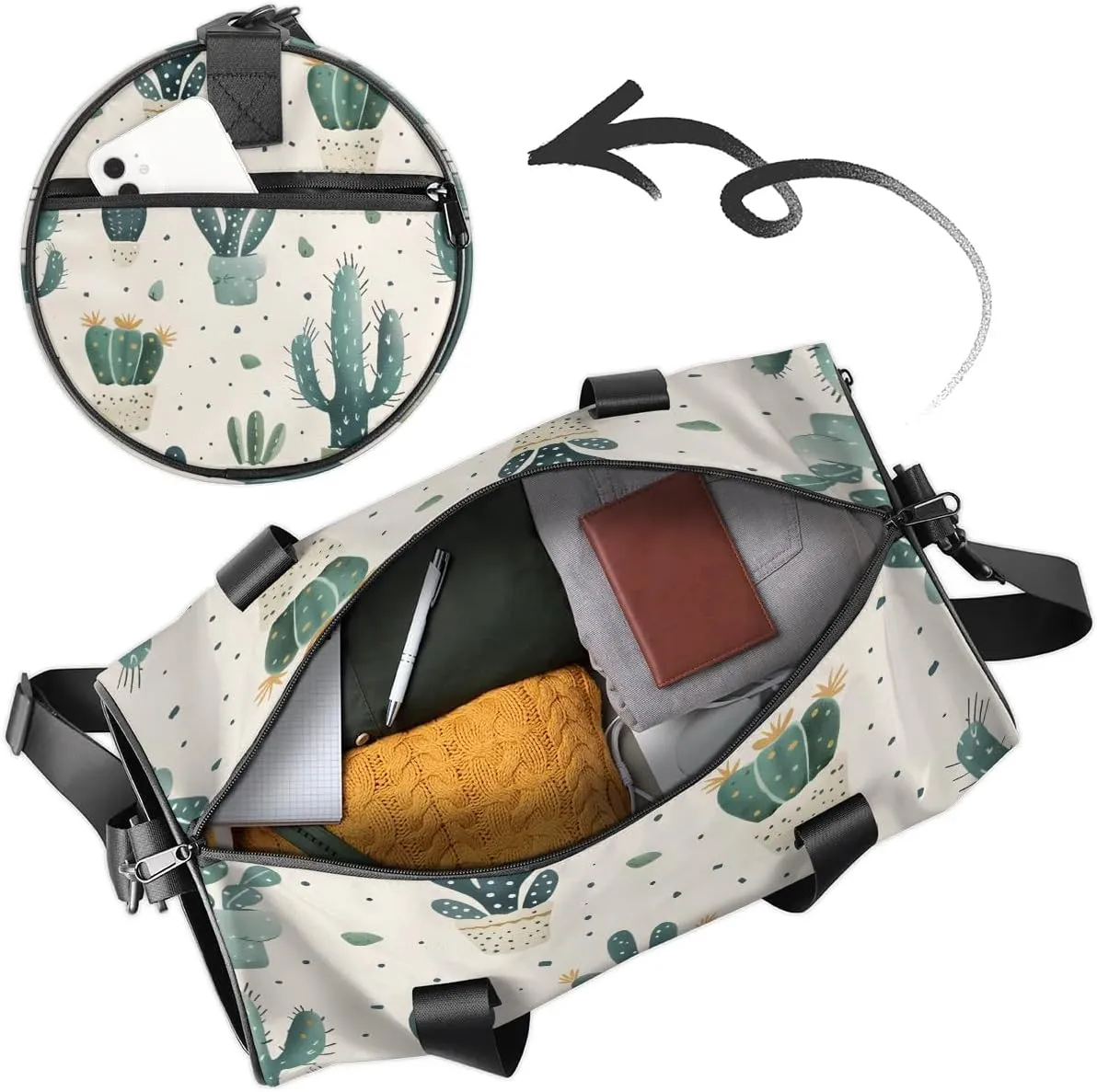 Gym Bags for Men Women Green Plants Cactus Sports Duffel Bags Carry On Travel Duffle Bag with Detachable Adjustable Shoulder Strap Overnight Weekender Bag