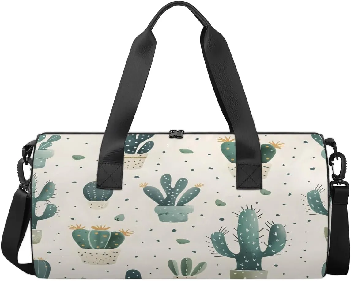 Gym Bags for Men Women Green Plants Cactus Sports Duffel Bags Carry On Travel Duffle Bag with Detachable Adjustable Shoulder Strap Overnight Weekender Bag