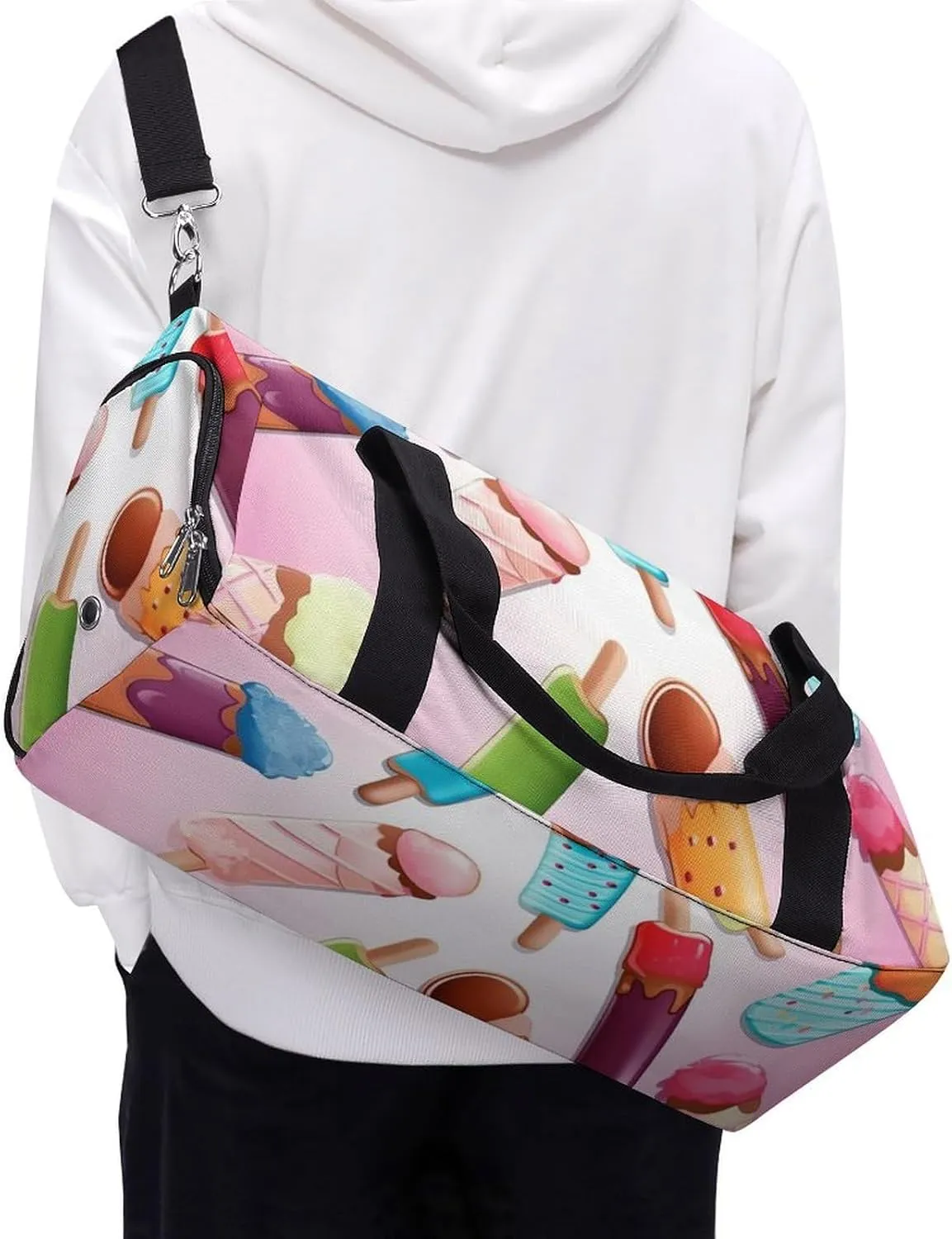 Gym Bags for Men Women Many Colored Ice Cream Duffle Bag Travel Overnight Bag with Shoe Compartment Tote Bags