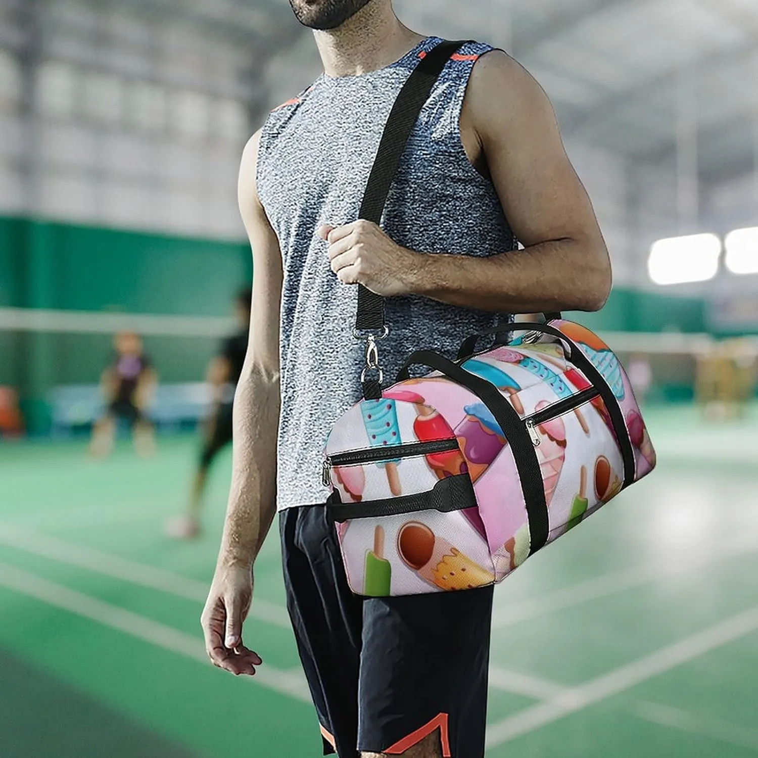Gym Bags for Men Women Many Colored Ice Cream Duffle Bag Travel Overnight Bag with Shoe Compartment Tote Bags