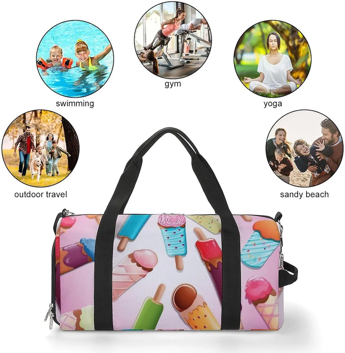Gym Bags for Men Women Many Colored Ice Cream Duffle Bag Travel Overnight Bag with Shoe Compartment Tote Bags