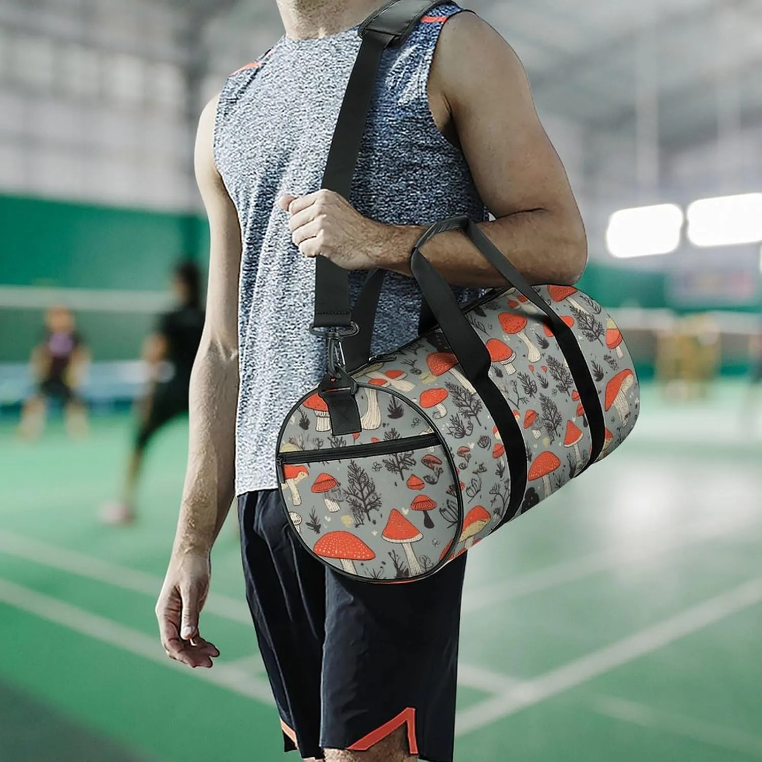 Gym Bags for Men Women Mushroom Duffle Bag Travel Overnight Bag with Shoe Compartment Tote Bags