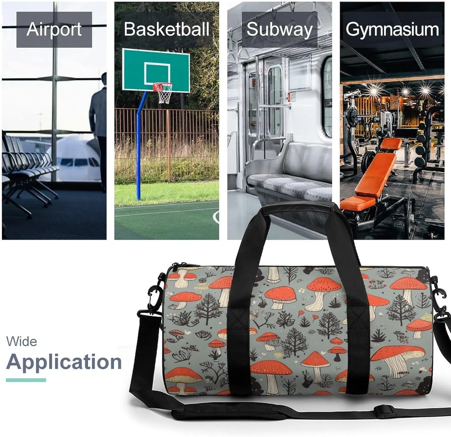 Gym Bags for Men Women Mushroom Duffle Bag Travel Overnight Bag with Shoe Compartment Tote Bags