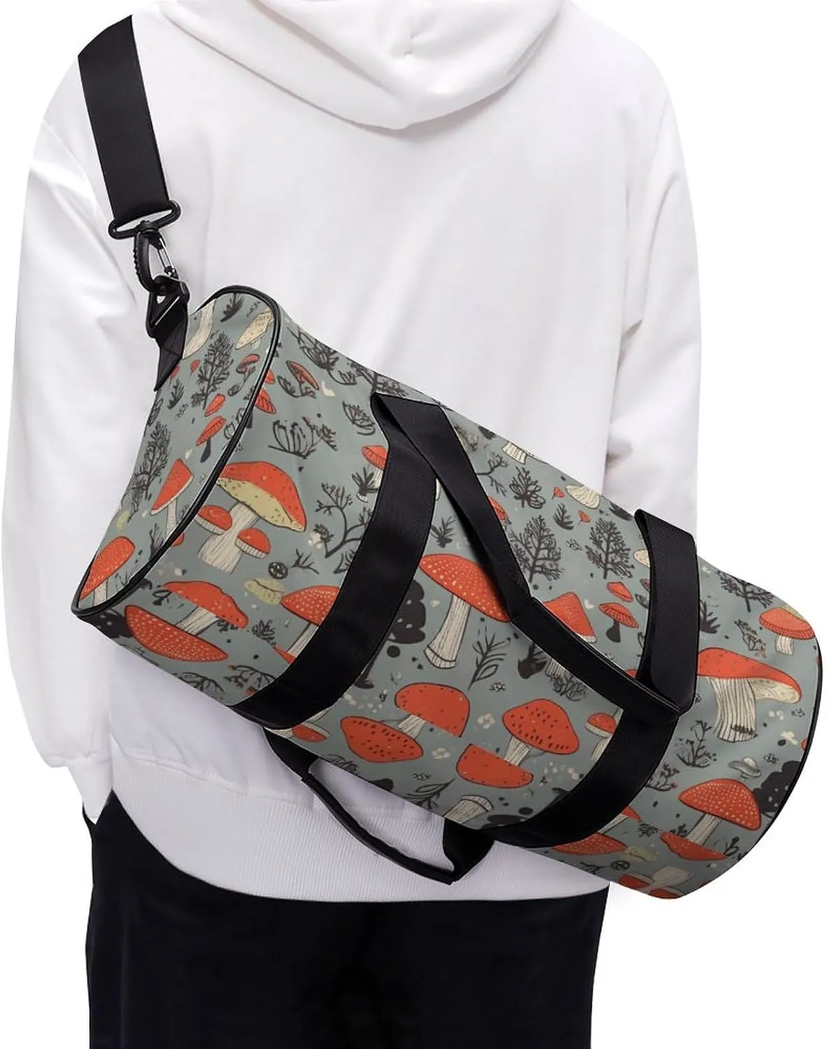 Gym Bags for Men Women Mushroom Duffle Bag Travel Overnight Bag with Shoe Compartment Tote Bags