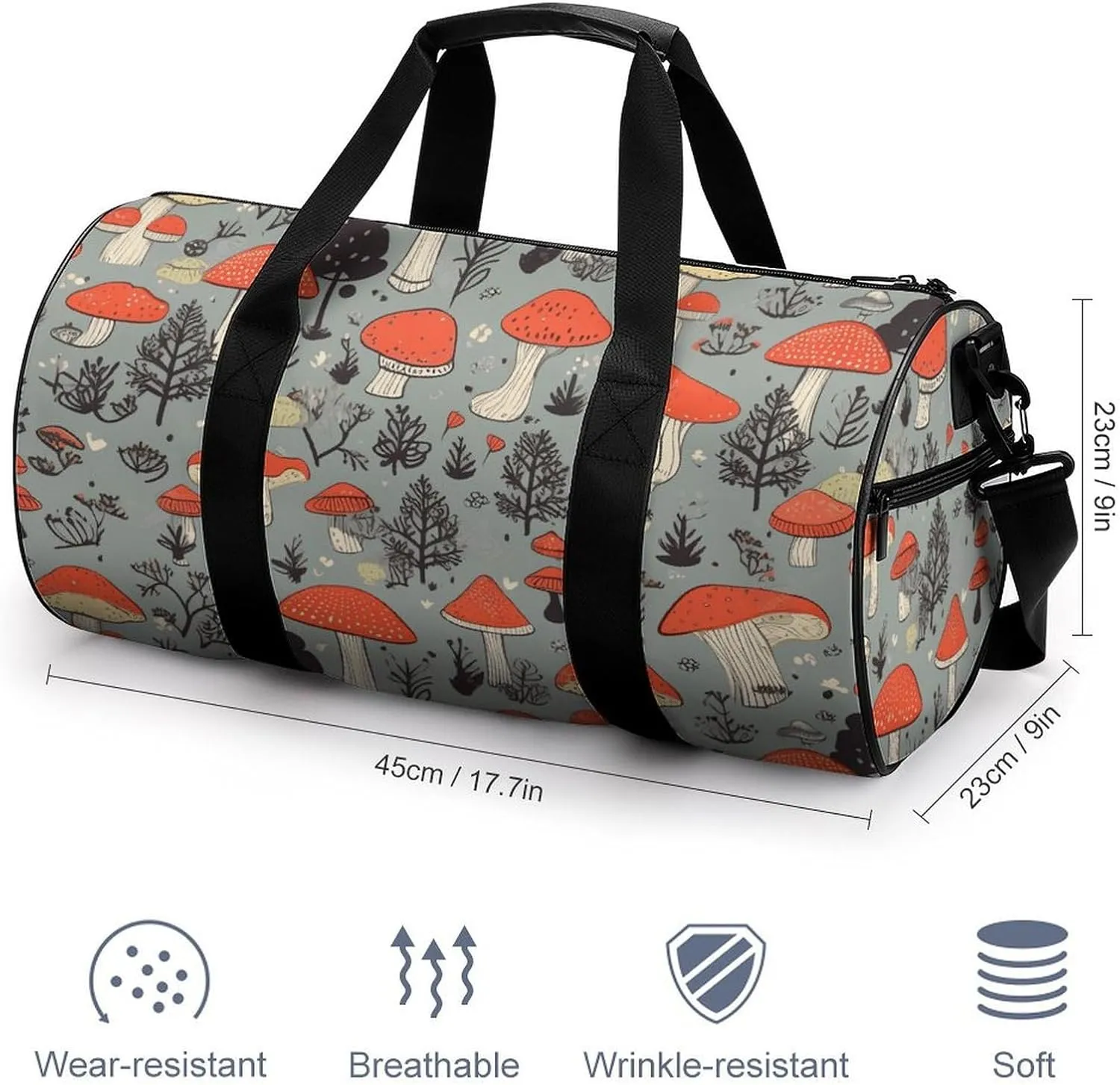 Gym Bags for Men Women Mushroom Duffle Bag Travel Overnight Bag with Shoe Compartment Tote Bags