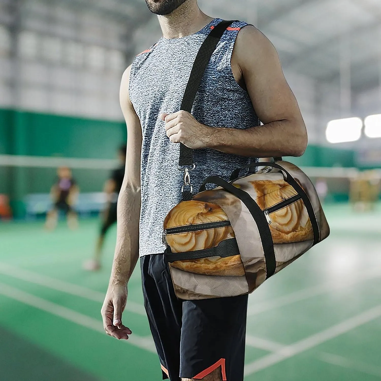 Gym Bags for Men Women Pear Pie on Paper Duffle Bag Travel Overnight Bag with Shoe Compartment Tote Bags