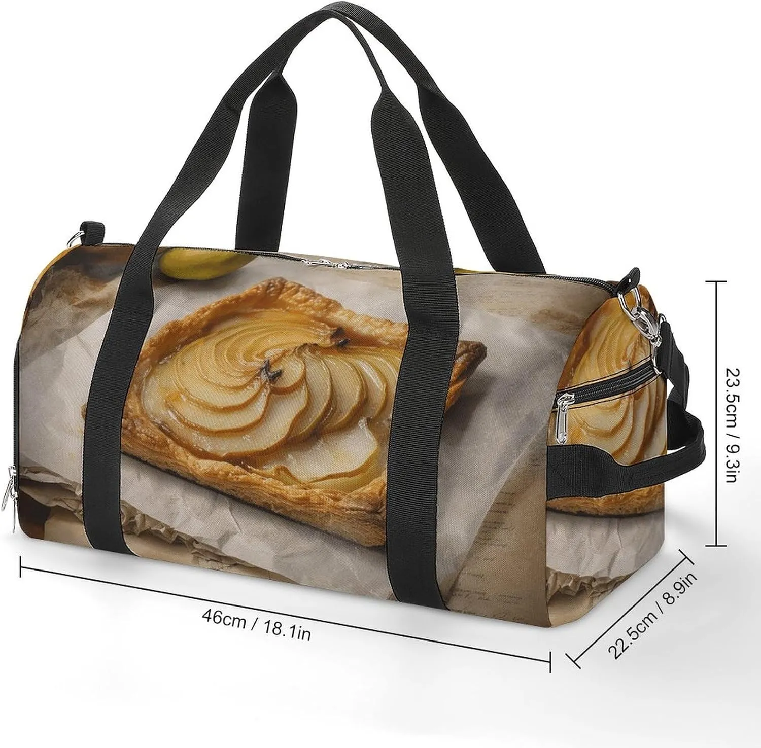 Gym Bags for Men Women Pear Pie on Paper Duffle Bag Travel Overnight Bag with Shoe Compartment Tote Bags