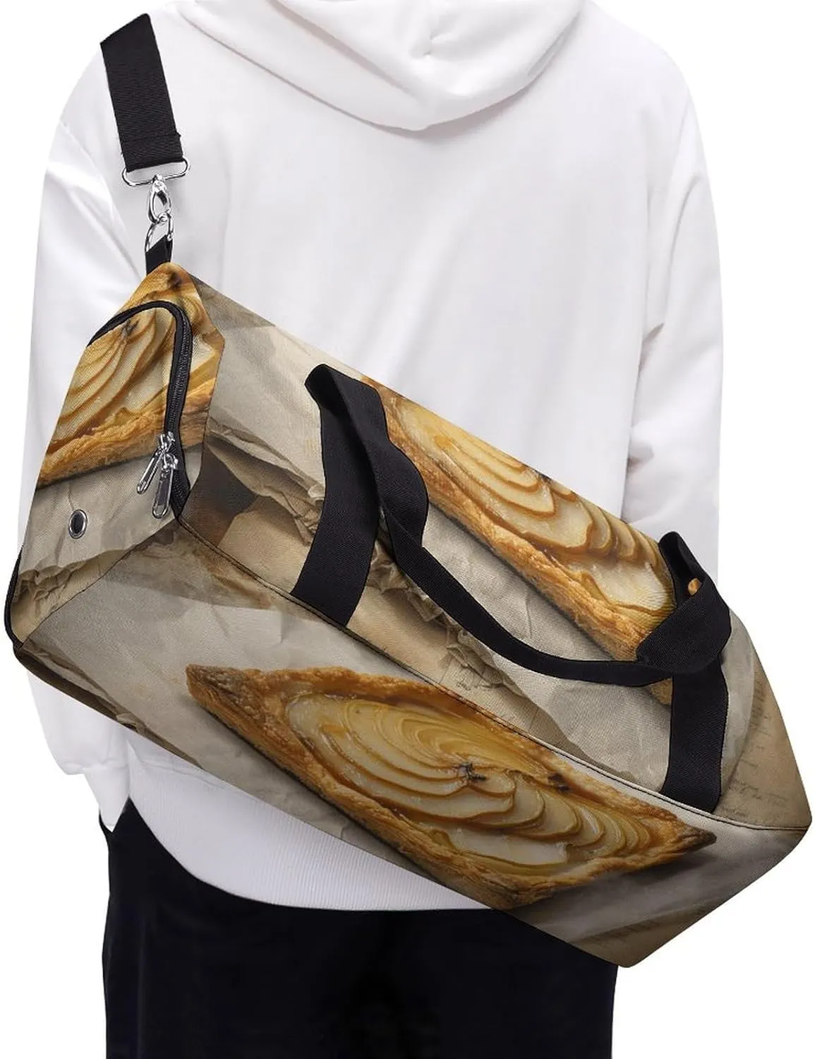 Gym Bags for Men Women Pear Pie on Paper Duffle Bag Travel Overnight Bag with Shoe Compartment Tote Bags