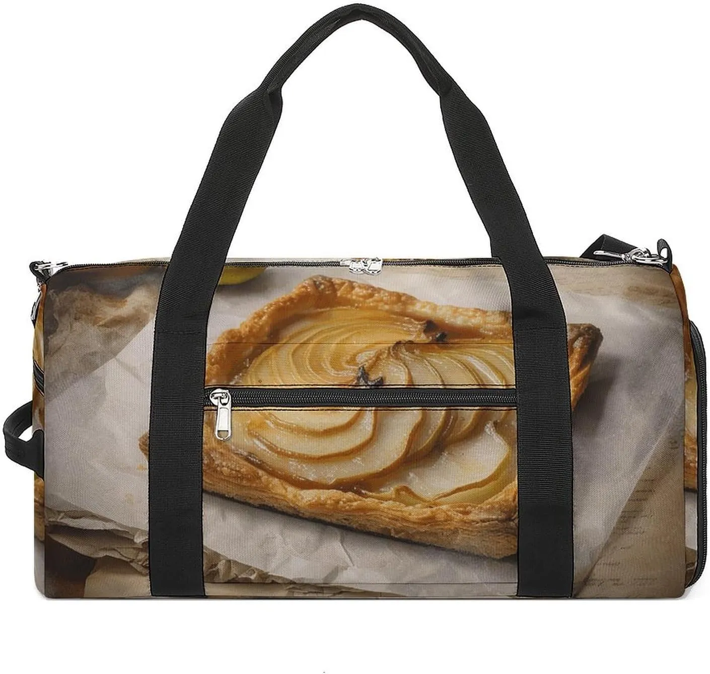 Gym Bags for Men Women Pear Pie on Paper Duffle Bag Travel Overnight Bag with Shoe Compartment Tote Bags