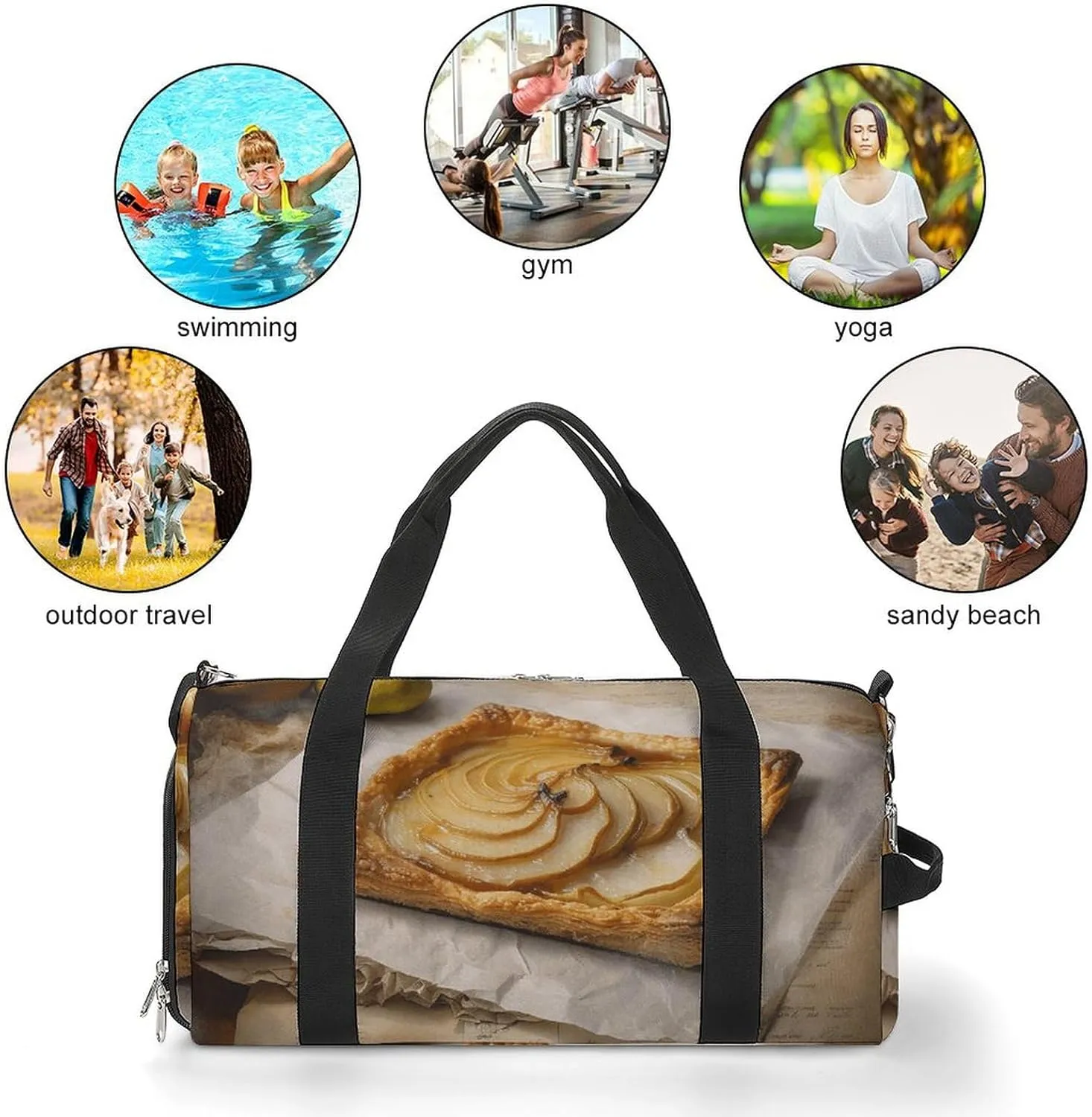 Gym Bags for Men Women Pear Pie on Paper Duffle Bag Travel Overnight Bag with Shoe Compartment Tote Bags
