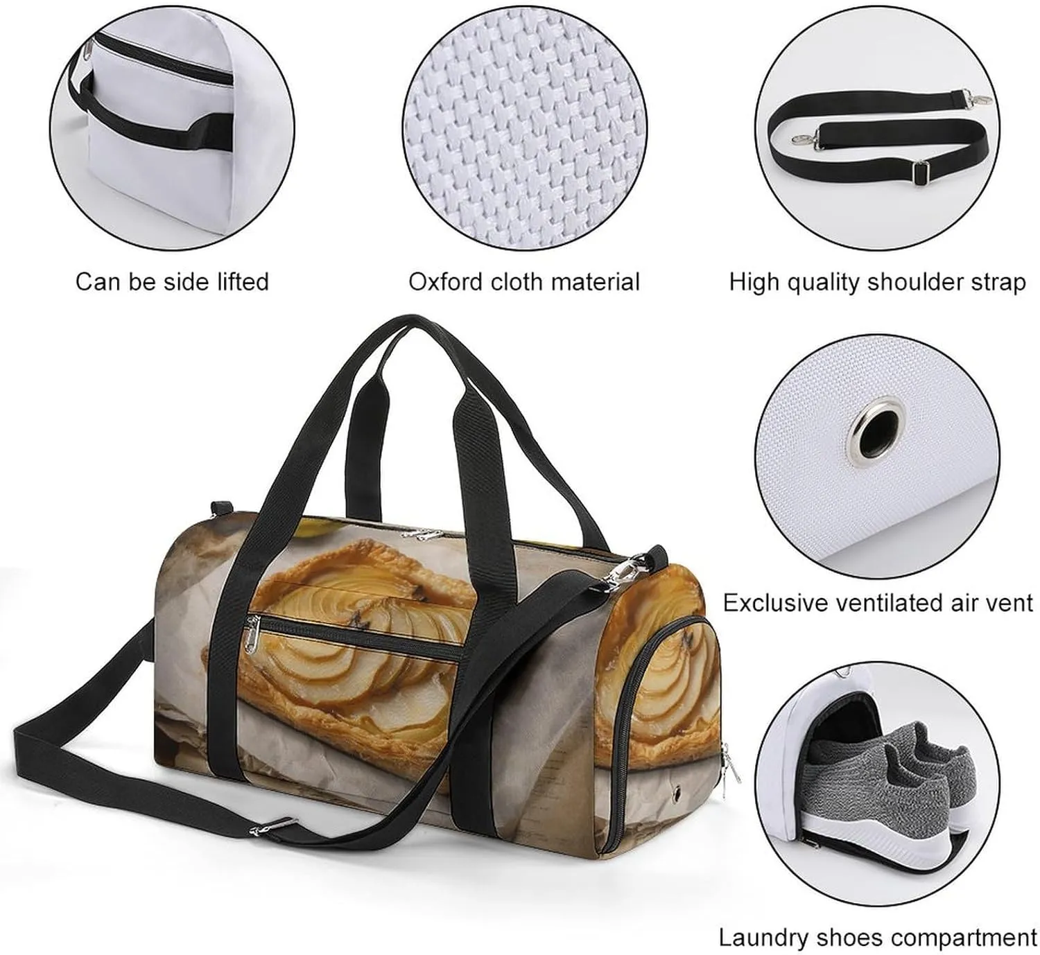 Gym Bags for Men Women Pear Pie on Paper Duffle Bag Travel Overnight Bag with Shoe Compartment Tote Bags