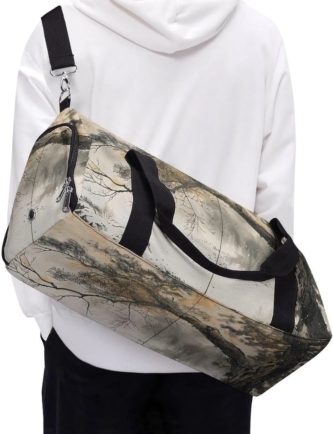 Gym Bags for Men Women Sitting Under The Tree Duffle Bag Travel Overnight Bag with Shoe Compartment Tote Bags
