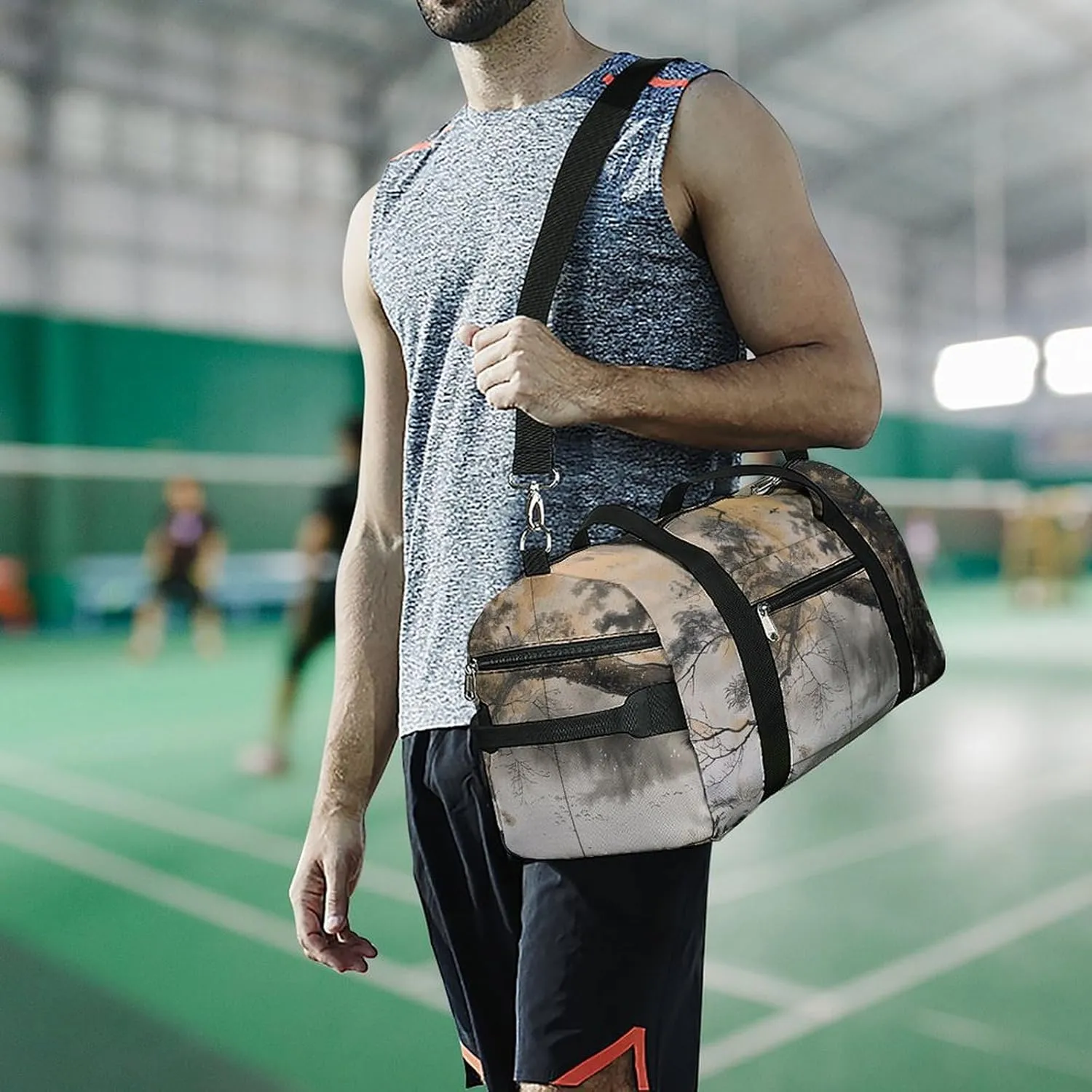 Gym Bags for Men Women Sitting Under The Tree Duffle Bag Travel Overnight Bag with Shoe Compartment Tote Bags
