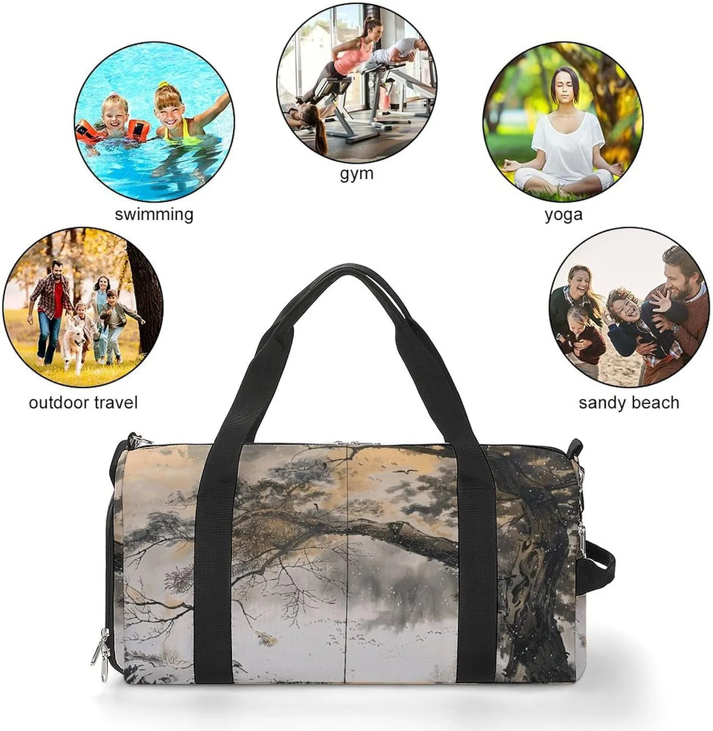Gym Bags for Men Women Sitting Under The Tree Duffle Bag Travel Overnight Bag with Shoe Compartment Tote Bags