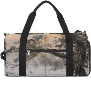Gym Bags for Men Women Sitting Under The Tree Duffle Bag Travel Overnight Bag with Shoe Compartment Tote Bags