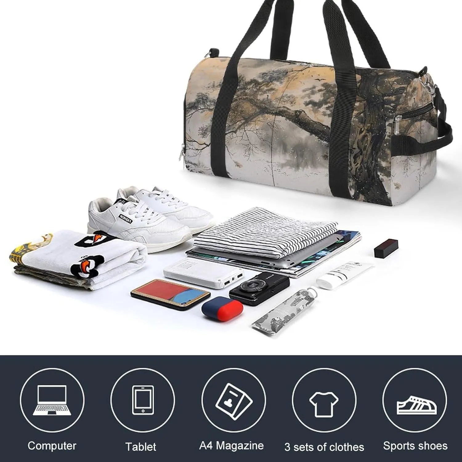 Gym Bags for Men Women Sitting Under The Tree Duffle Bag Travel Overnight Bag with Shoe Compartment Tote Bags
