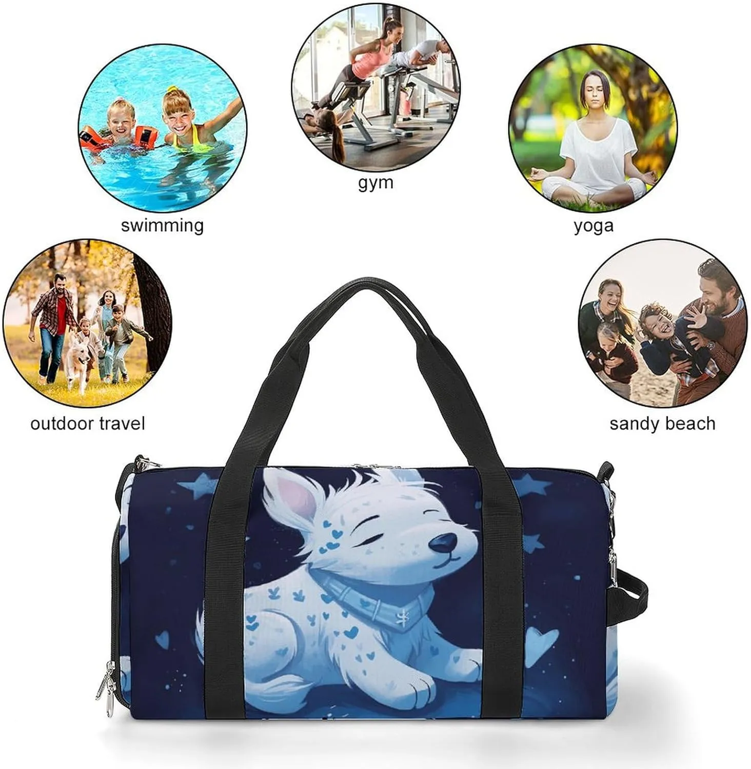 Gym Bags Small A White Dog Duffel Bag Overnight Bag with Shoe Compartment Carryon Bag for Men Women