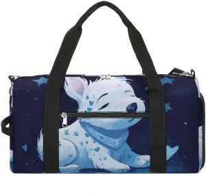 Gym Bags Small A White Dog Duffel Bag Overnight Bag with Shoe Compartment Carryon Bag for Men Women