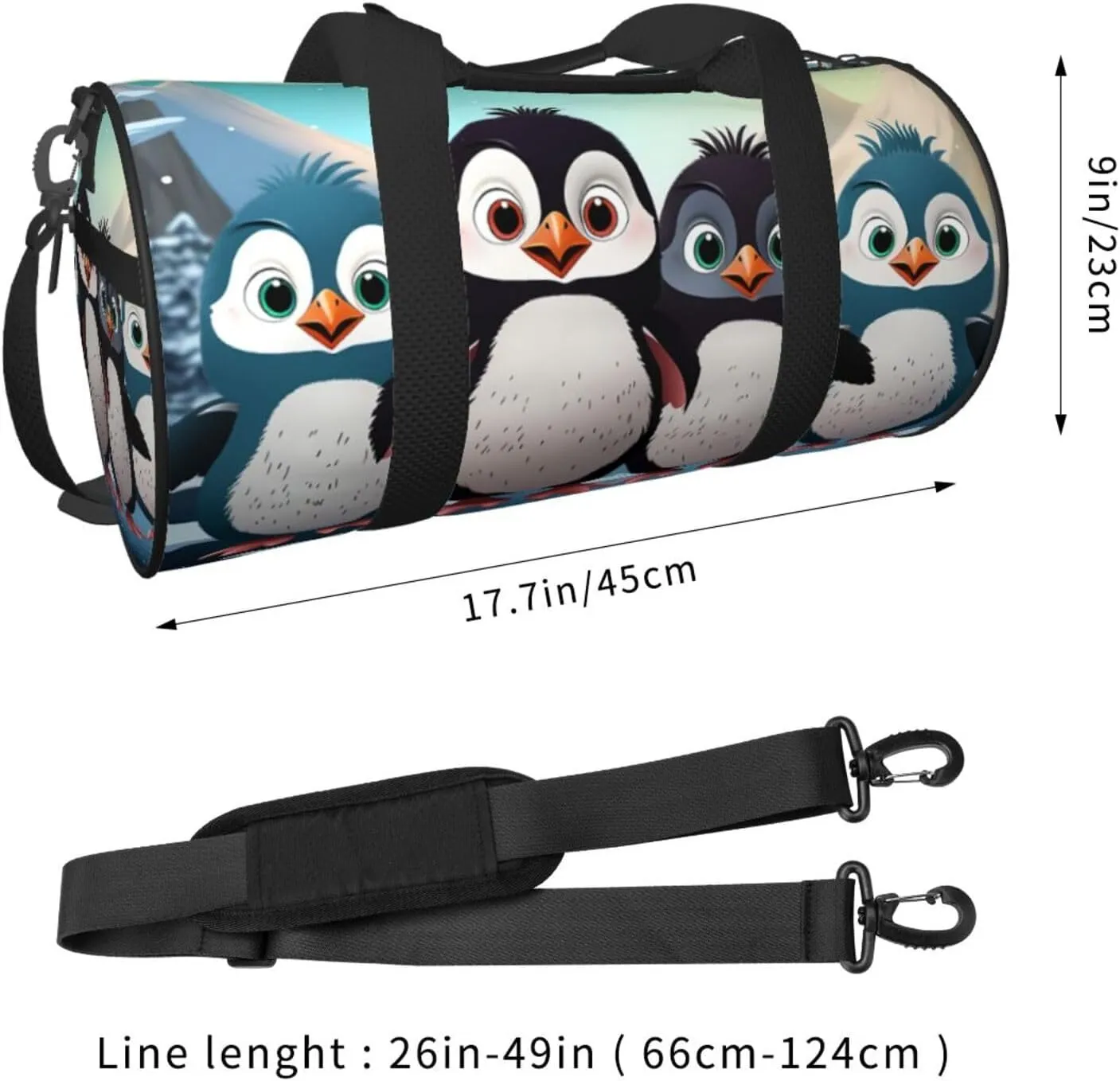 Gym Bags Small Five cute penguins Duffel Bag Overnight Bag with Shoe Compartment Carryon Bag for Men Women