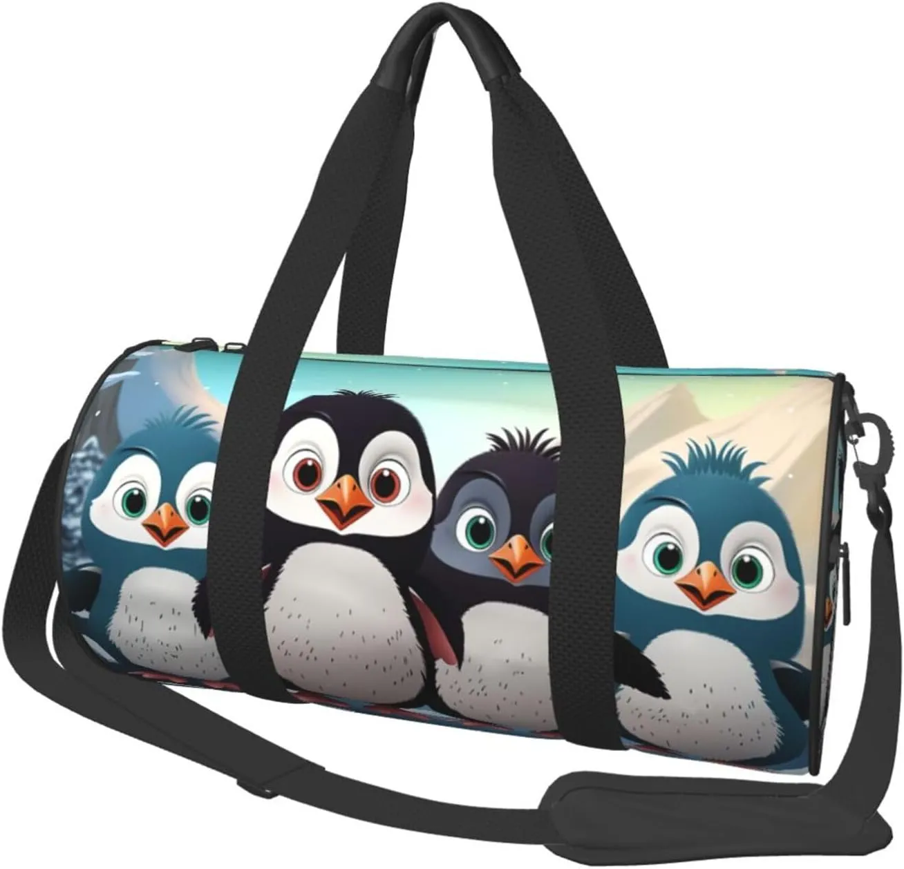 Gym Bags Small Five cute penguins Duffel Bag Overnight Bag with Shoe Compartment Carryon Bag for Men Women