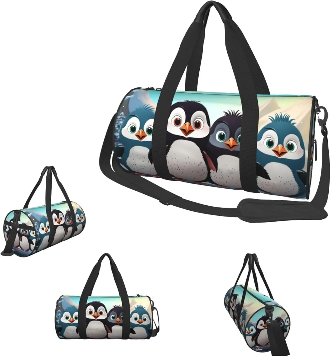 Gym Bags Small Five cute penguins Duffel Bag Overnight Bag with Shoe Compartment Carryon Bag for Men Women
