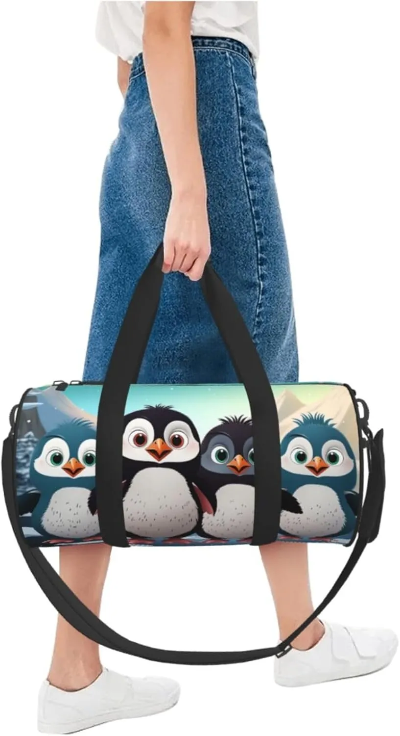 Gym Bags Small Five cute penguins Duffel Bag Overnight Bag with Shoe Compartment Carryon Bag for Men Women