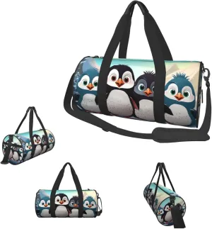Gym Bags Small Five cute penguins Duffel Bag Overnight Bag with Shoe Compartment Carryon Bag for Men Women