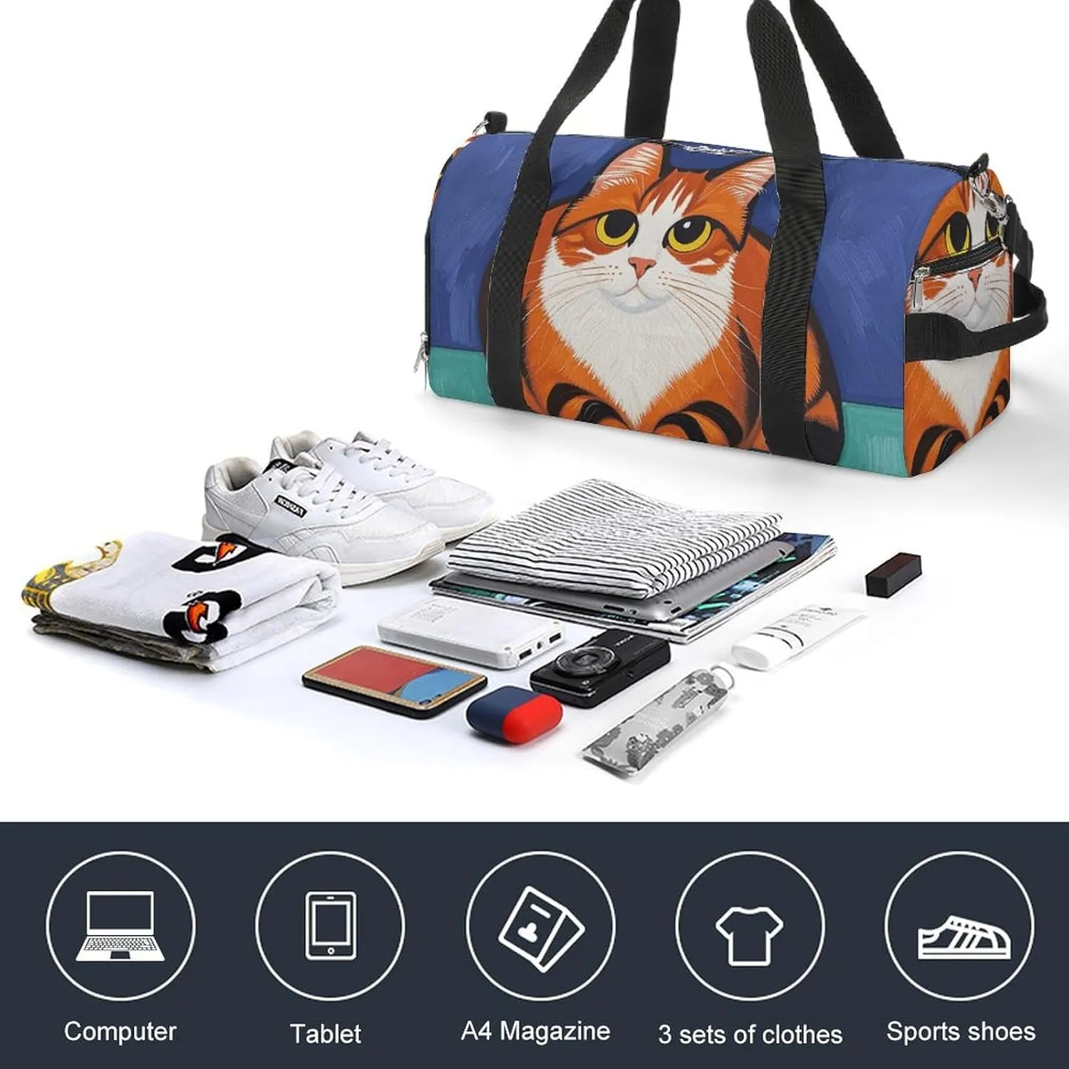 Gym Bags Small Mid-Century Modern Art Cats Duffel Bag Overnight Bag with Shoe Compartment Carryon Bag for Men Women