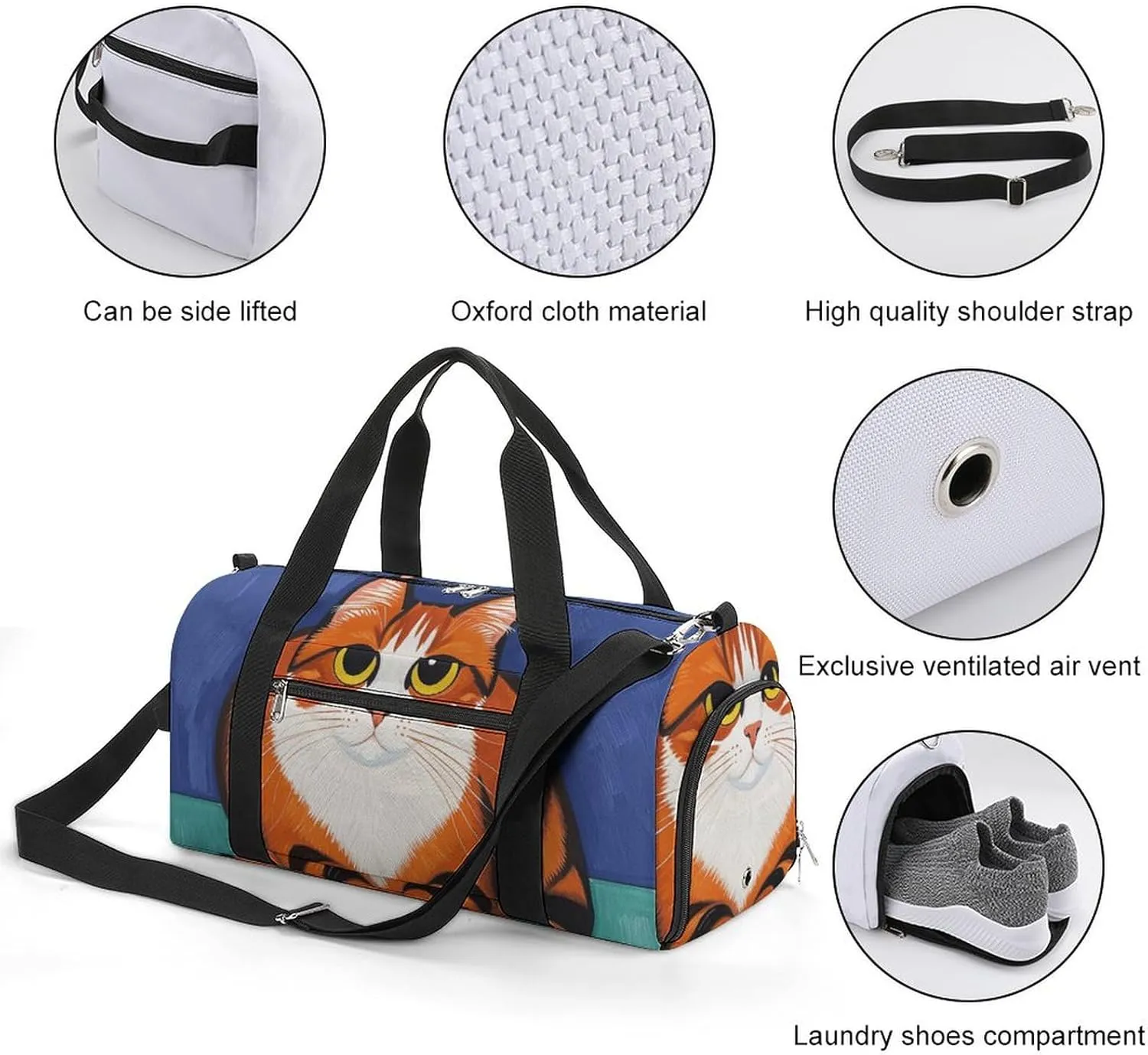 Gym Bags Small Mid-Century Modern Art Cats Duffel Bag Overnight Bag with Shoe Compartment Carryon Bag for Men Women