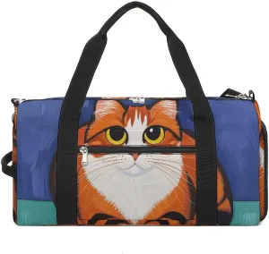 Gym Bags Small Mid-Century Modern Art Cats Duffel Bag Overnight Bag with Shoe Compartment Carryon Bag for Men Women