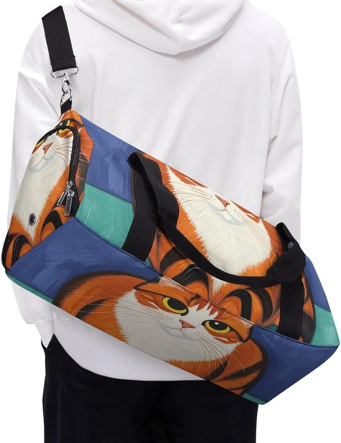 Gym Bags Small Mid-Century Modern Art Cats Duffel Bag Overnight Bag with Shoe Compartment Carryon Bag for Men Women