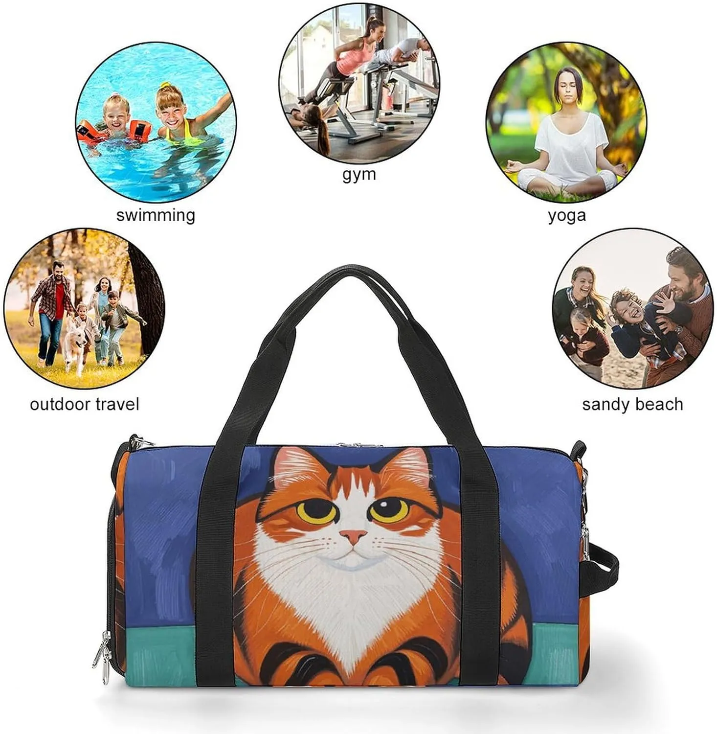 Gym Bags Small Mid-Century Modern Art Cats Duffel Bag Overnight Bag with Shoe Compartment Carryon Bag for Men Women