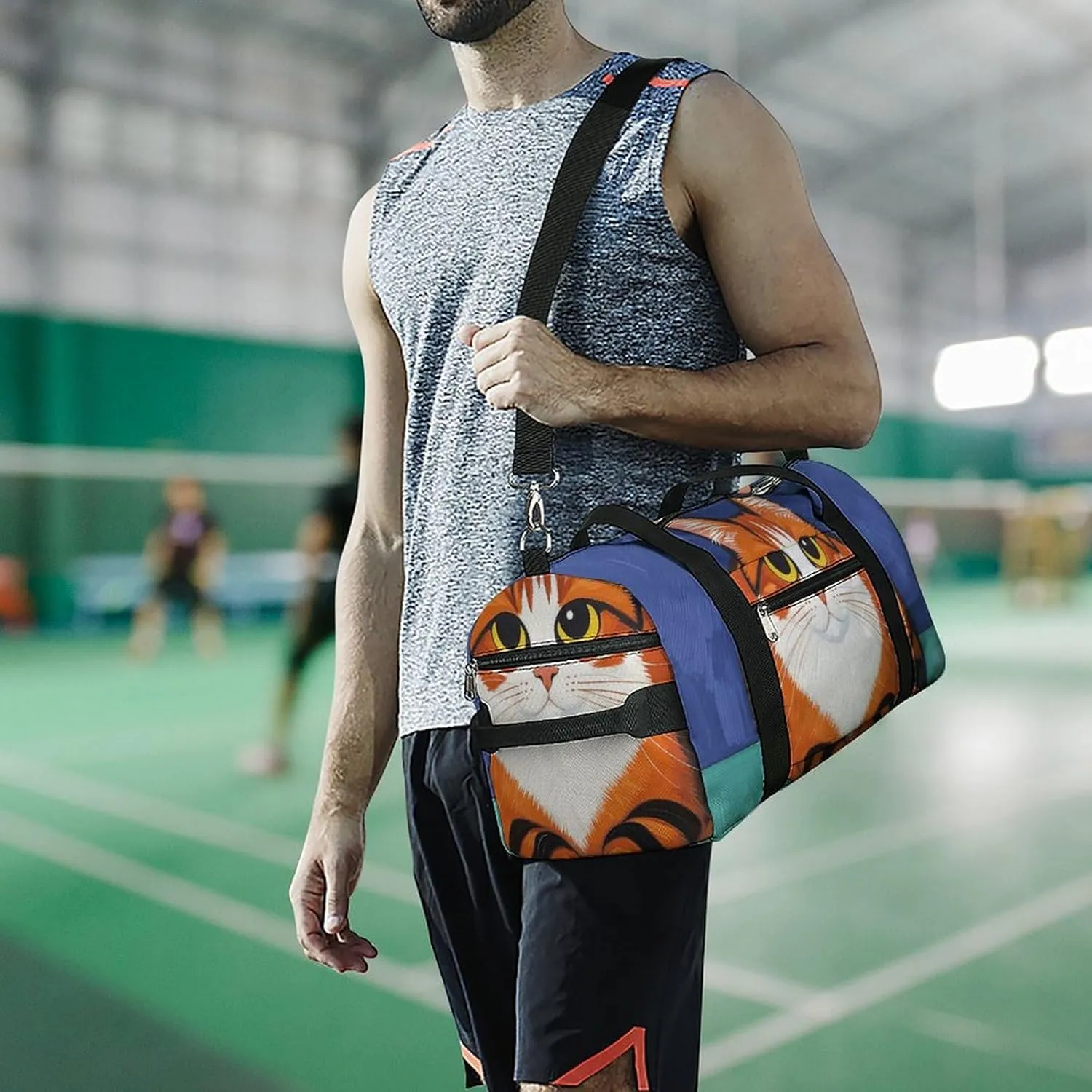 Gym Bags Small Mid-Century Modern Art Cats Duffel Bag Overnight Bag with Shoe Compartment Carryon Bag for Men Women