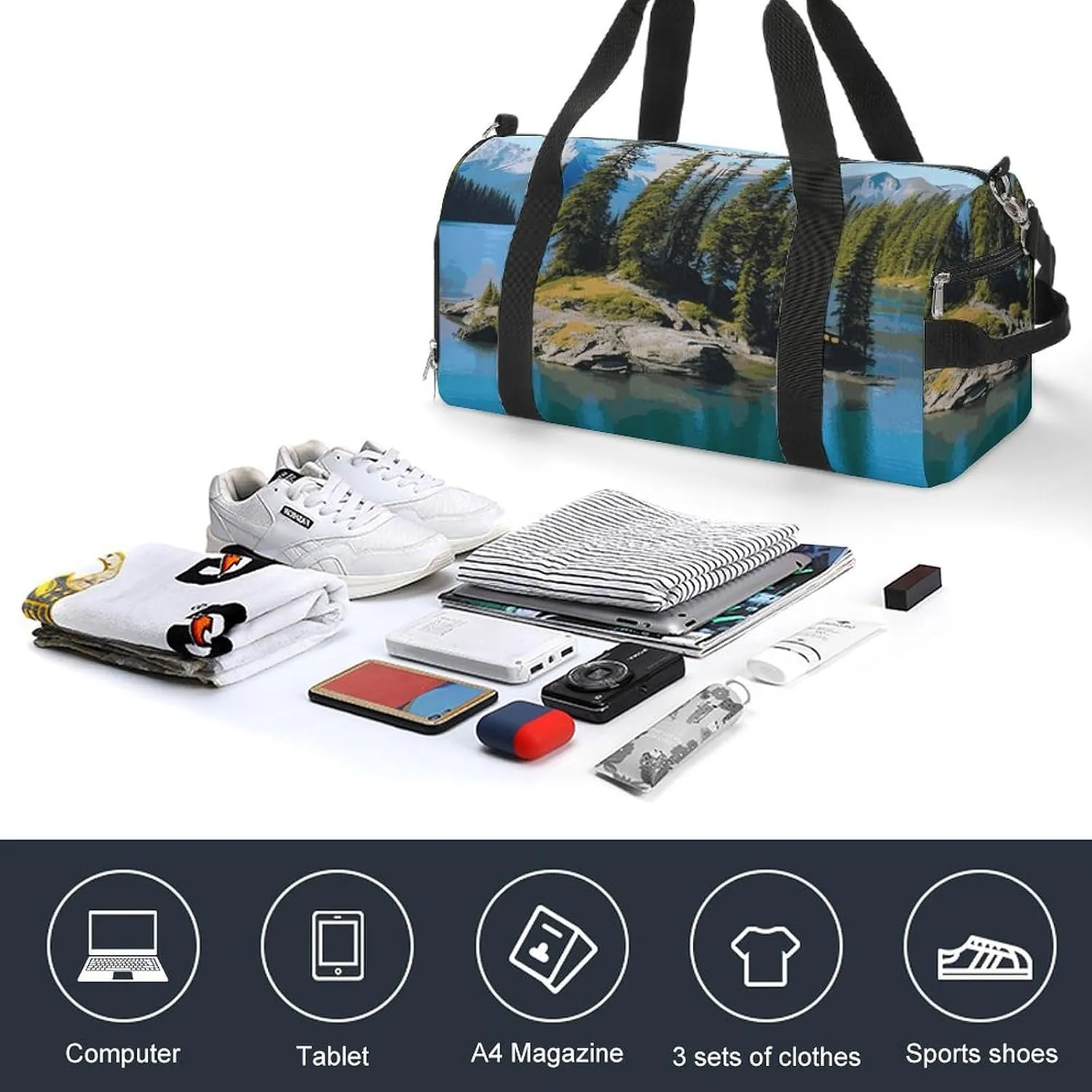 Gym Bags Small Spirit Island in Lake Duffel Bag Overnight Bag with Shoe Compartment Carryon Bag for Men Women