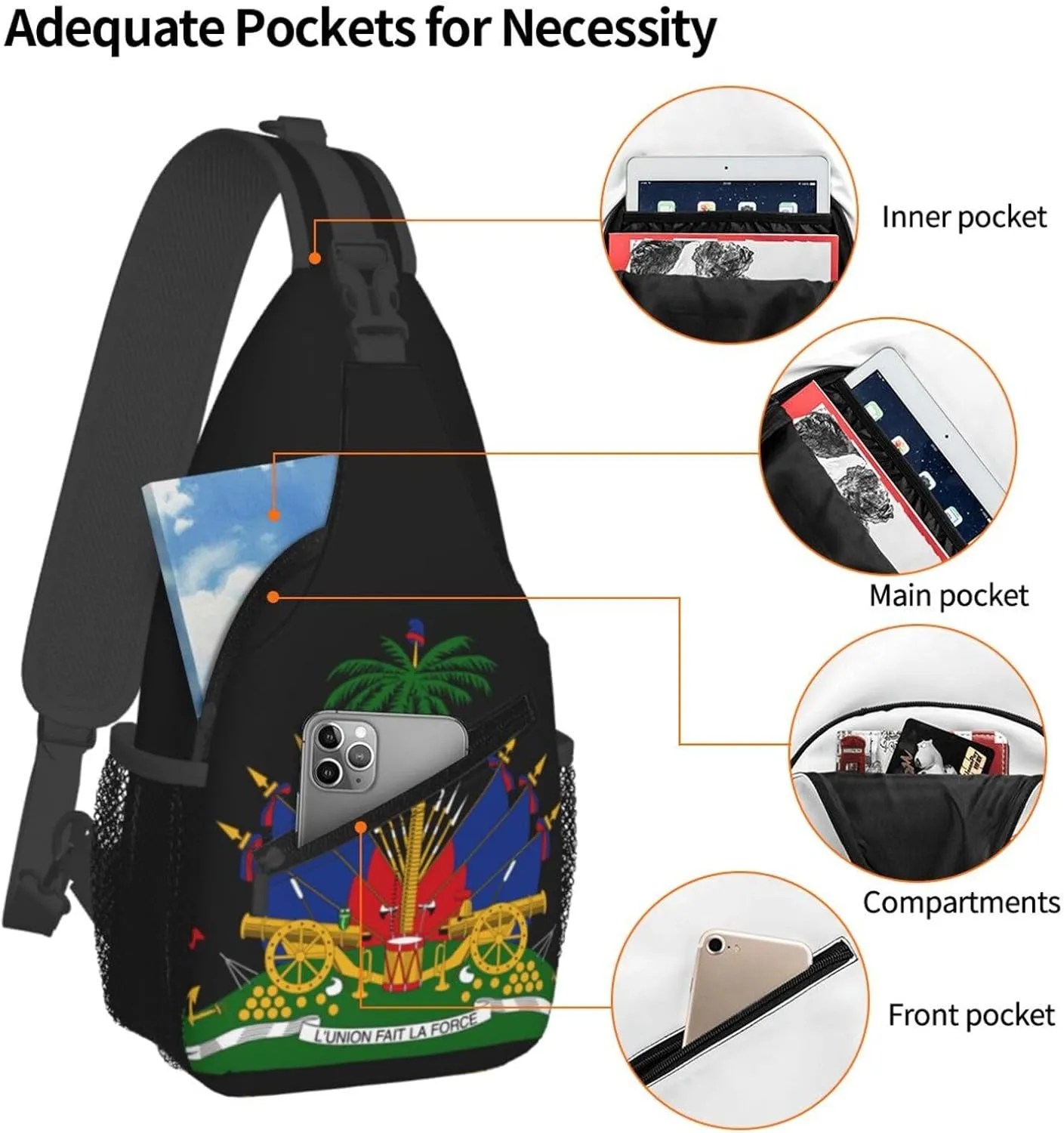 Haiti Shoulder Bag Haiti Flag Sling Backpack Daypack Casual Bag Haitian Backpack Bag for Outdoor