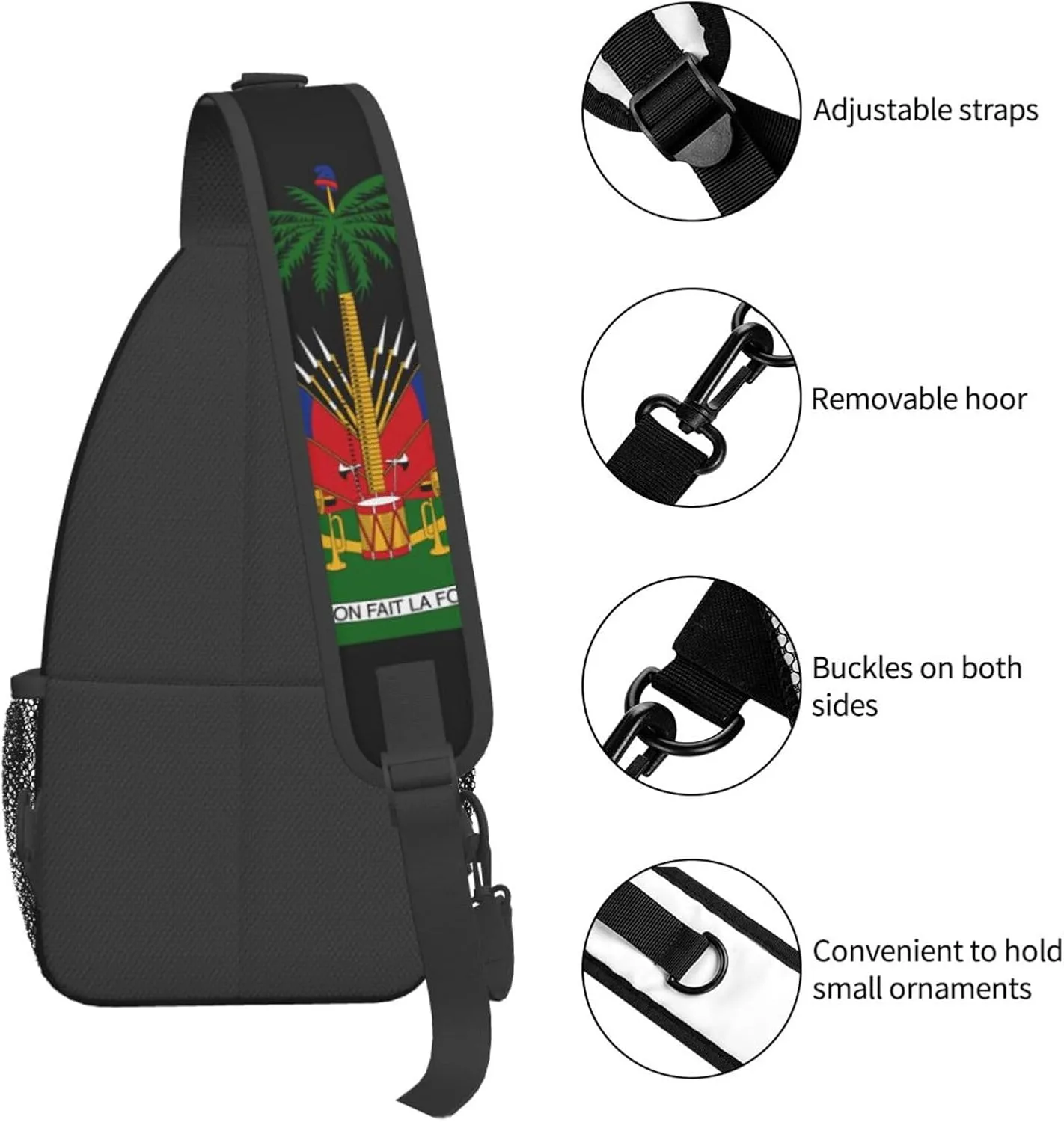 Haiti Shoulder Bag Haiti Flag Sling Backpack Daypack Casual Bag Haitian Backpack Bag for Outdoor