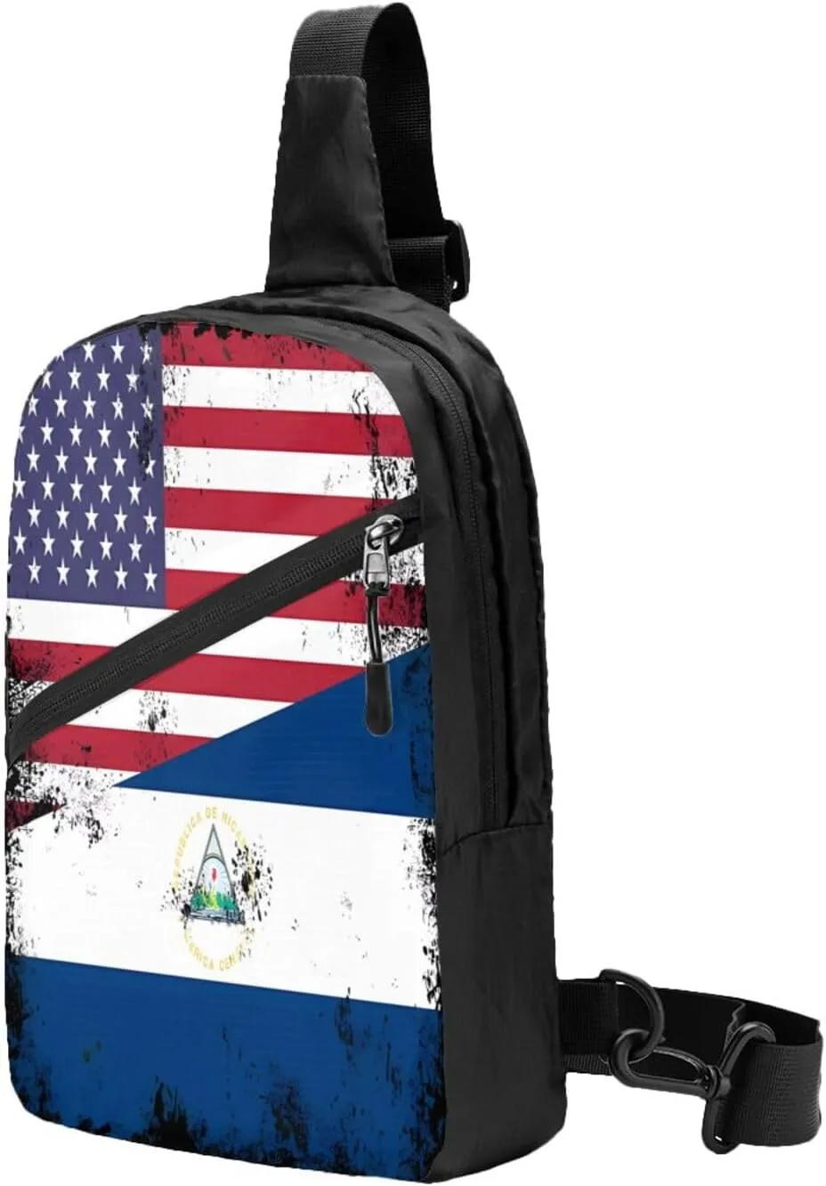 Half Nicaraguan Flag Design Vintage Nicaragua USA Crossbody Bag Portable Sling Bags Foldable Chest Daypack Reusable Sports Shoulder Backpack Diagonally Casual Rucksack Travel Bag