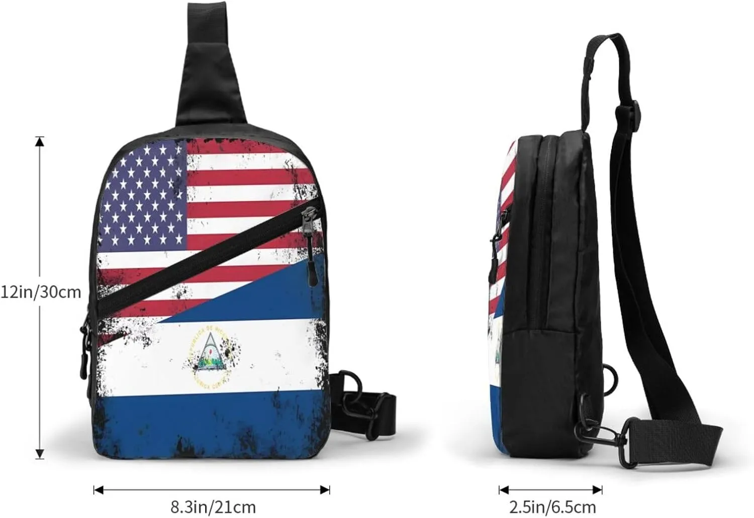Half Nicaraguan Flag Design Vintage Nicaragua USA Crossbody Bag Portable Sling Bags Foldable Chest Daypack Reusable Sports Shoulder Backpack Diagonally Casual Rucksack Travel Bag
