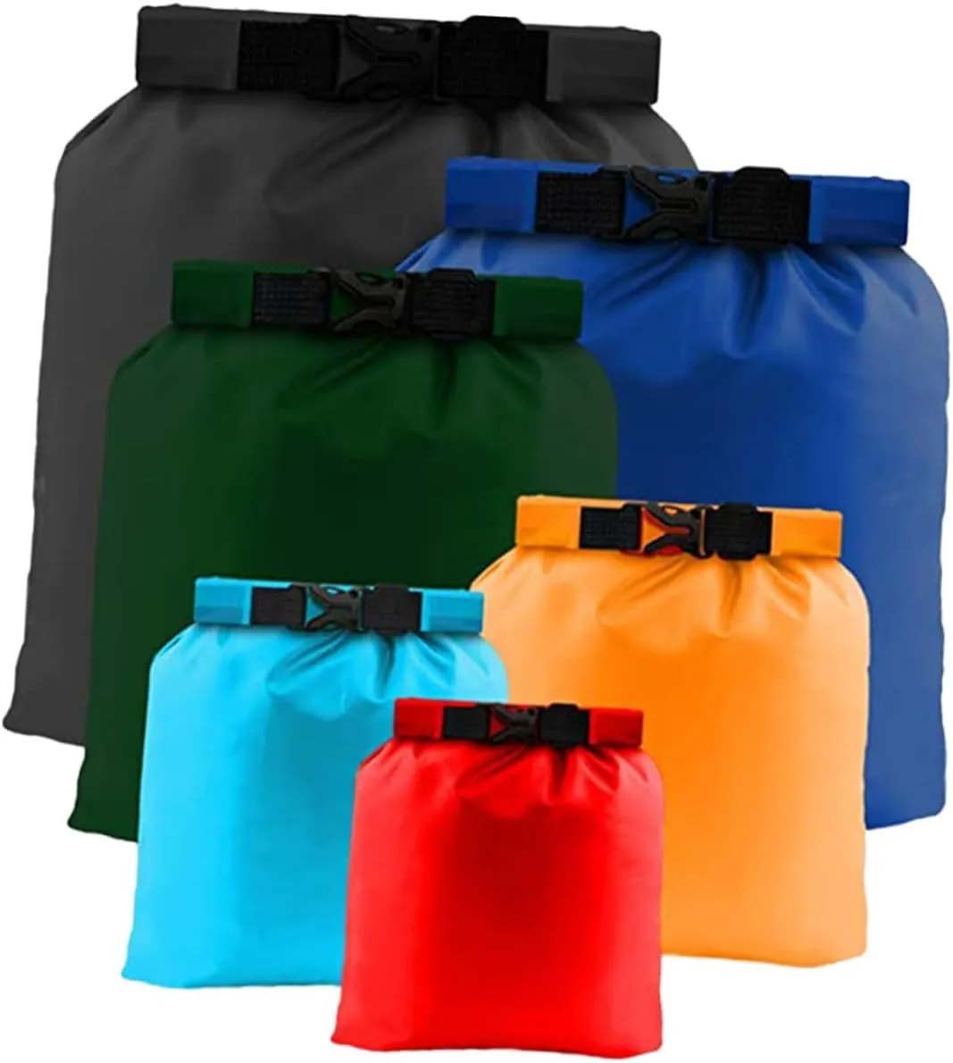 HANABASS 6pcs Boating Water Proof Bags Dry Pack Roll Top Design for Outdoor Equipment