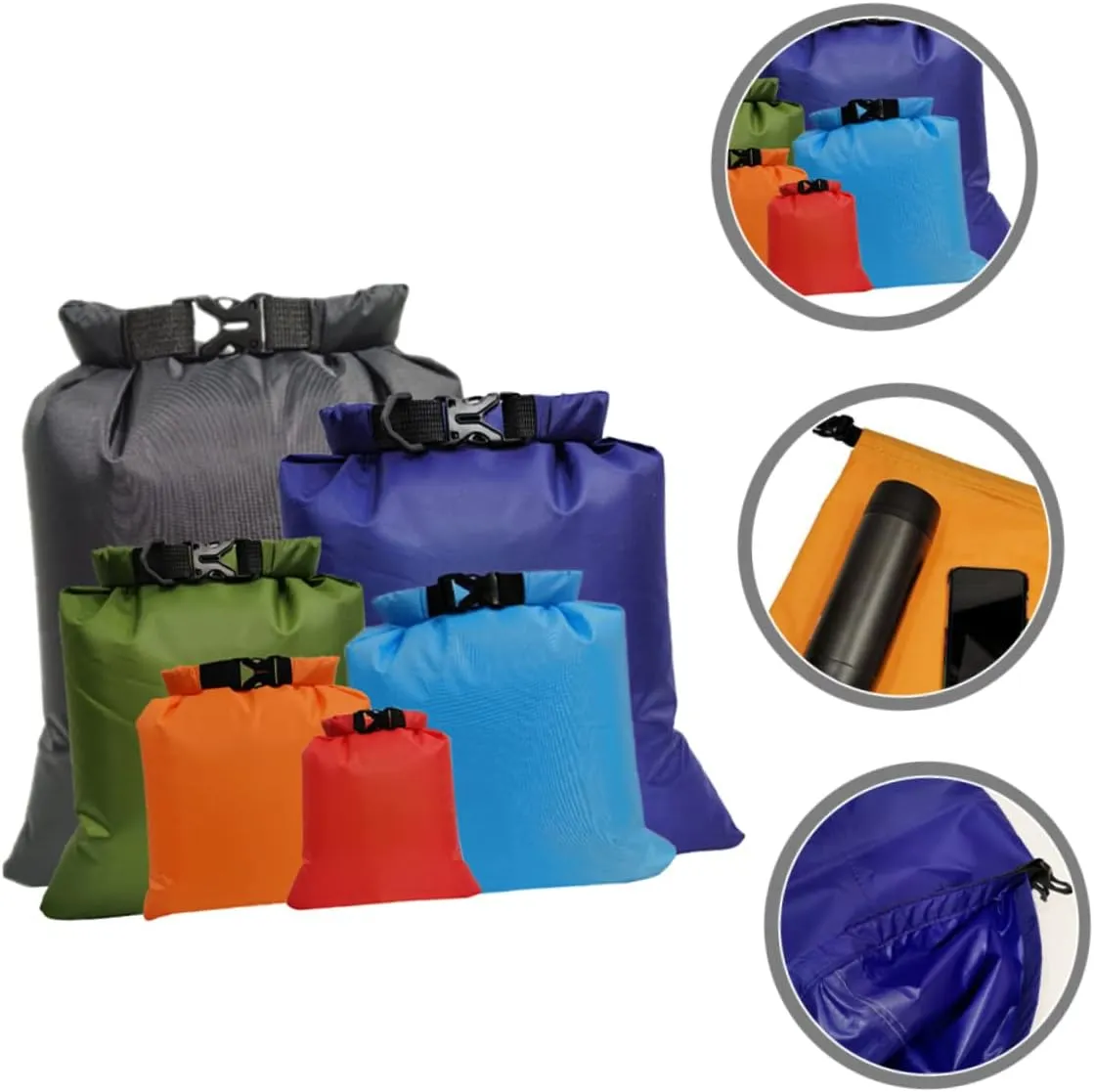 HANABASS 6pcs Boating Water Proof Bags Dry Pack Roll Top Design for Outdoor Equipment