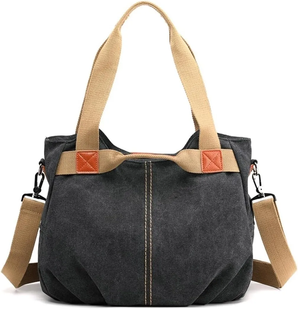 Handbags Stylish Women's Canvas Handbag - Versatile Shoulder & Crossbody Messenger Bag for Casual Use(Black)