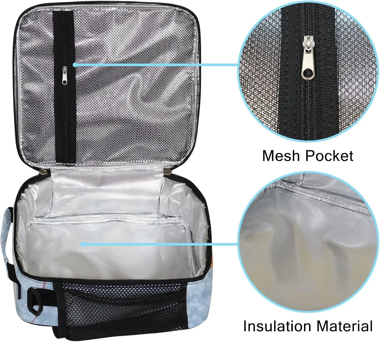 Hapuxt Lunch Box Lunch Bag with Adjustable Shoulder Strap Tote for Women Men Seafood Pattern Blue Insulated Waterproof Resable Zipper Outdoor Work Office Picnic
