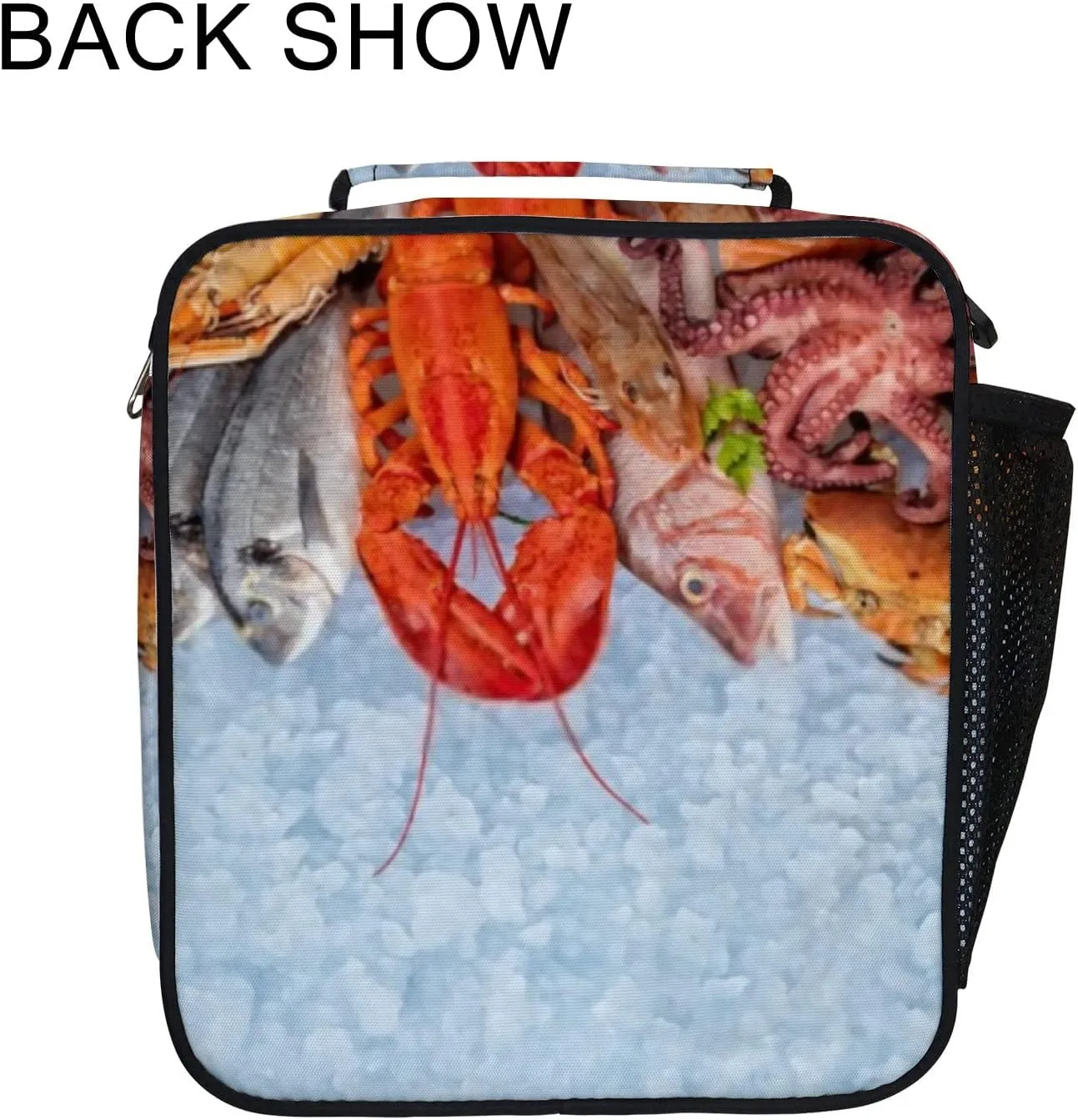 Hapuxt Lunch Box Lunch Bag with Adjustable Shoulder Strap Tote for Women Men Seafood Pattern Blue Insulated Waterproof Resable Zipper Outdoor Work Office Picnic