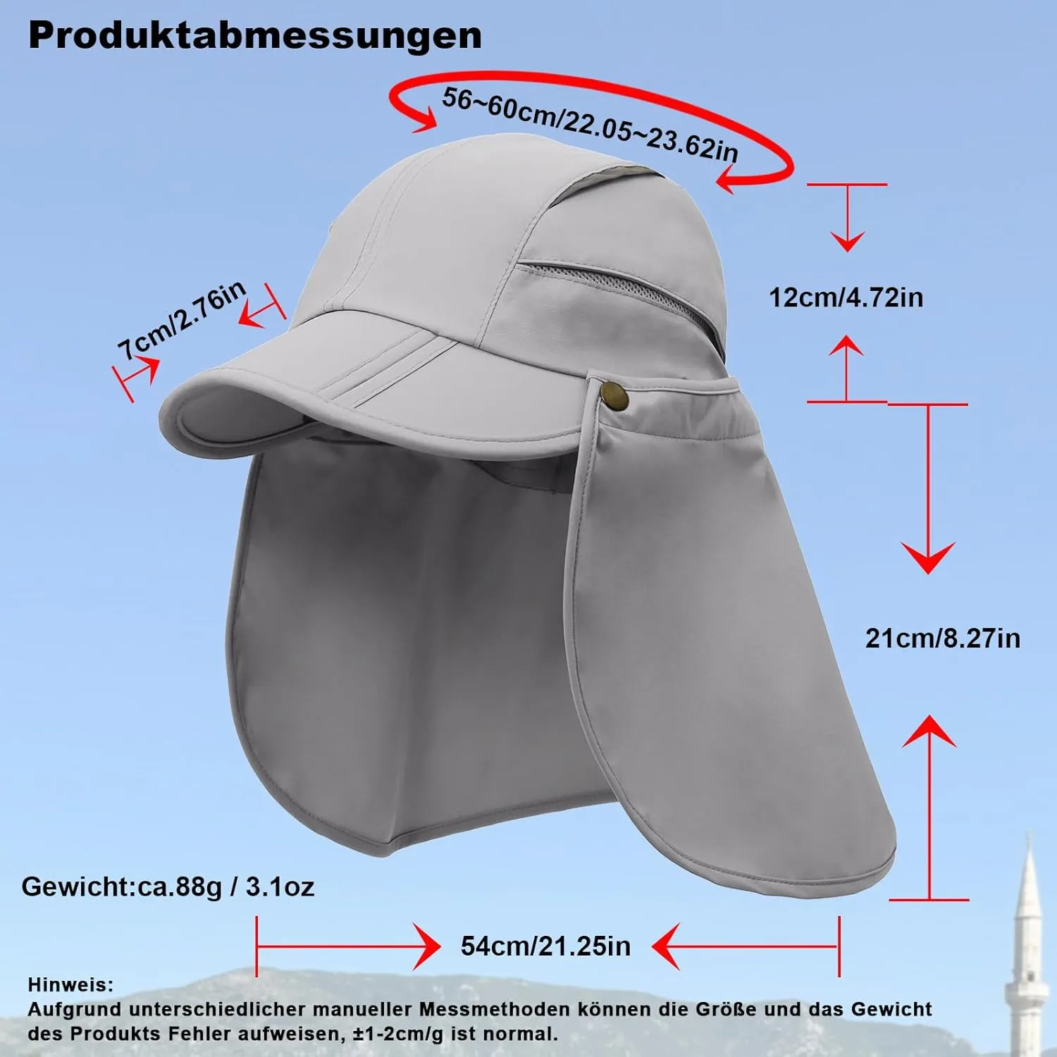 Hat with Neck Protection Detachable Multi-Purpose Summer Sun Hat Sun Protection Breathable Quick Dry UV Protection